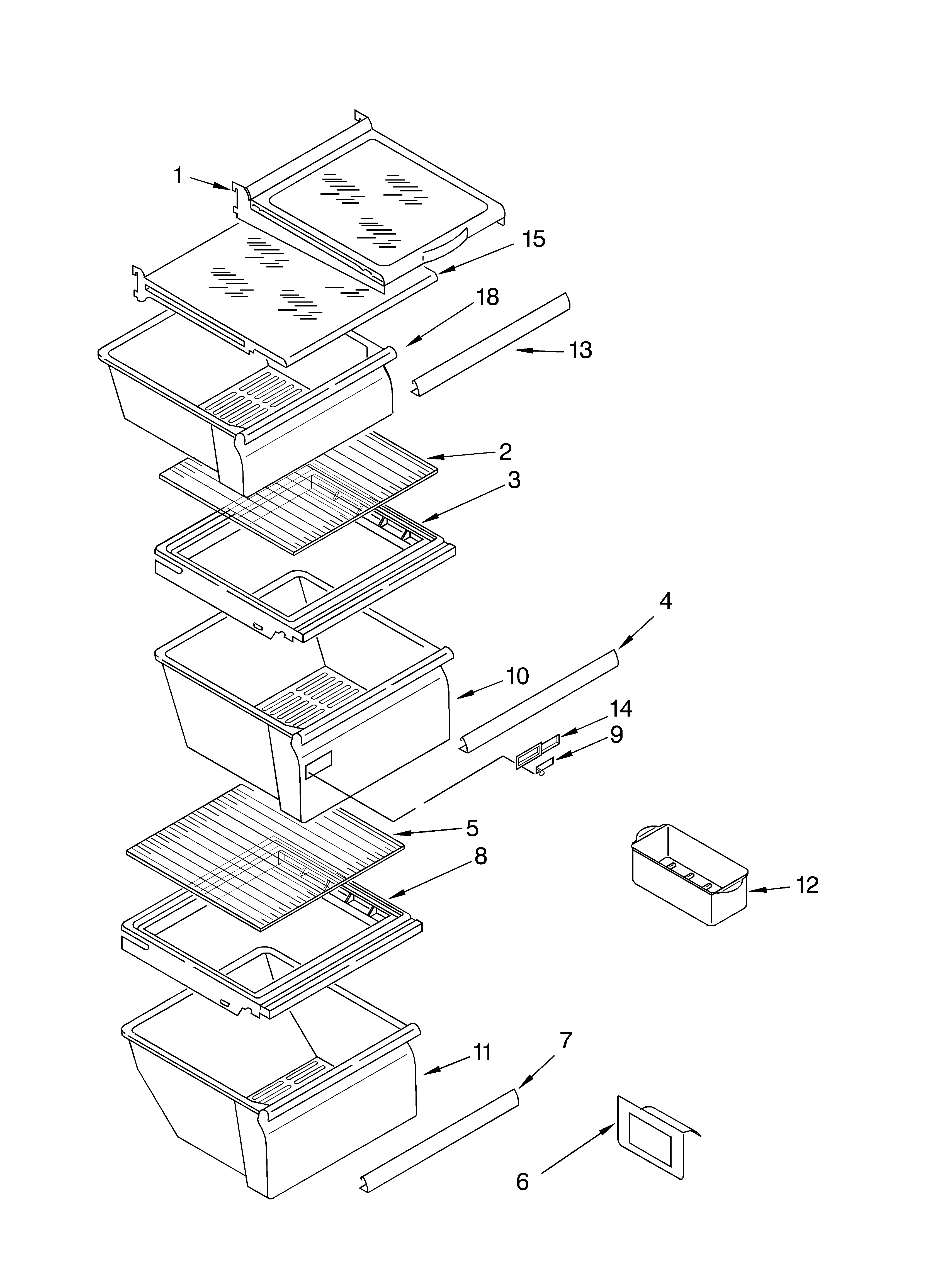 Whirlpool ED5PHEXMQ00 refrigerator shelf parts diagram