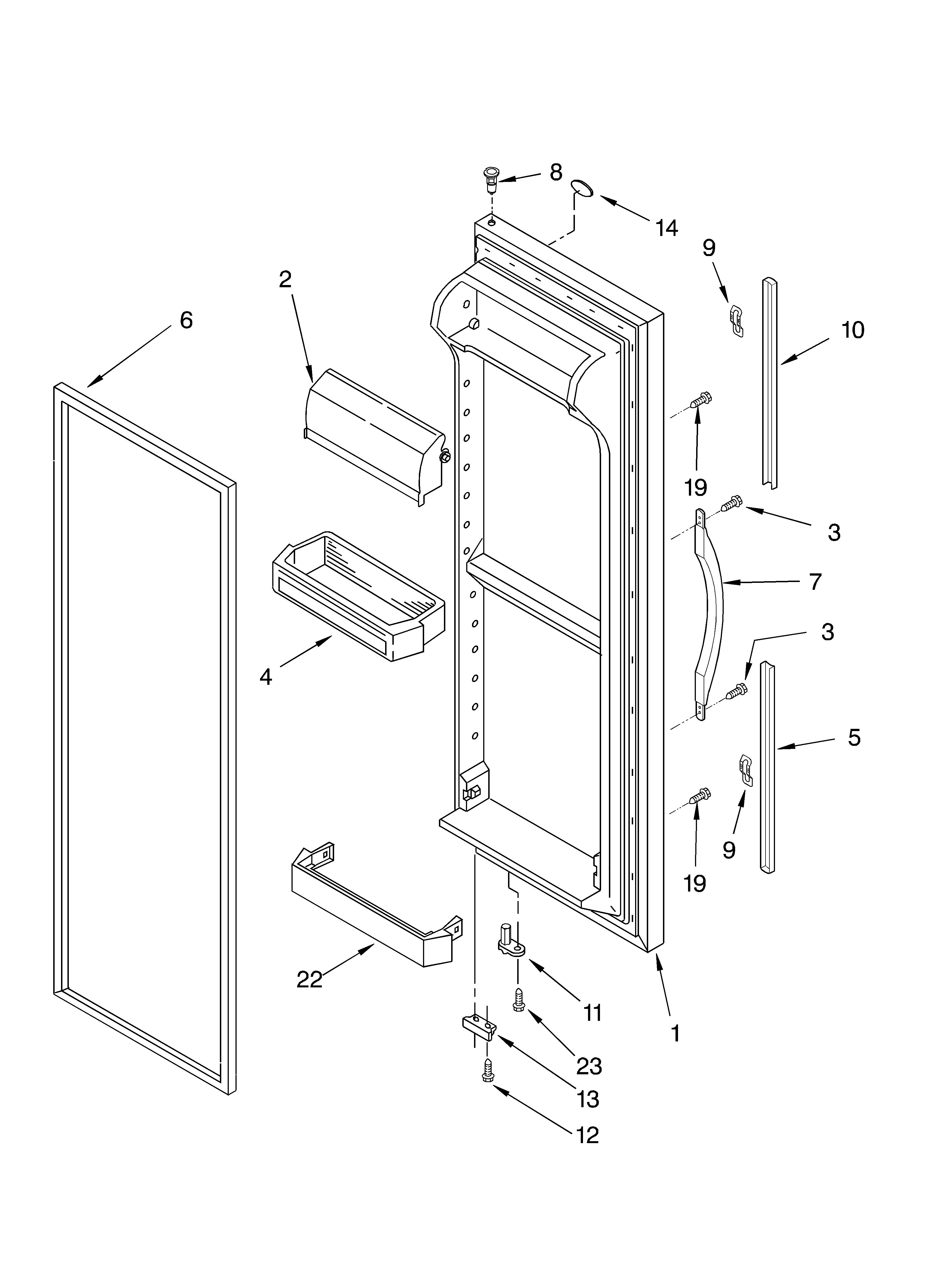 Whirlpool ED5PHEXMQ00 refrigerator door parts diagram