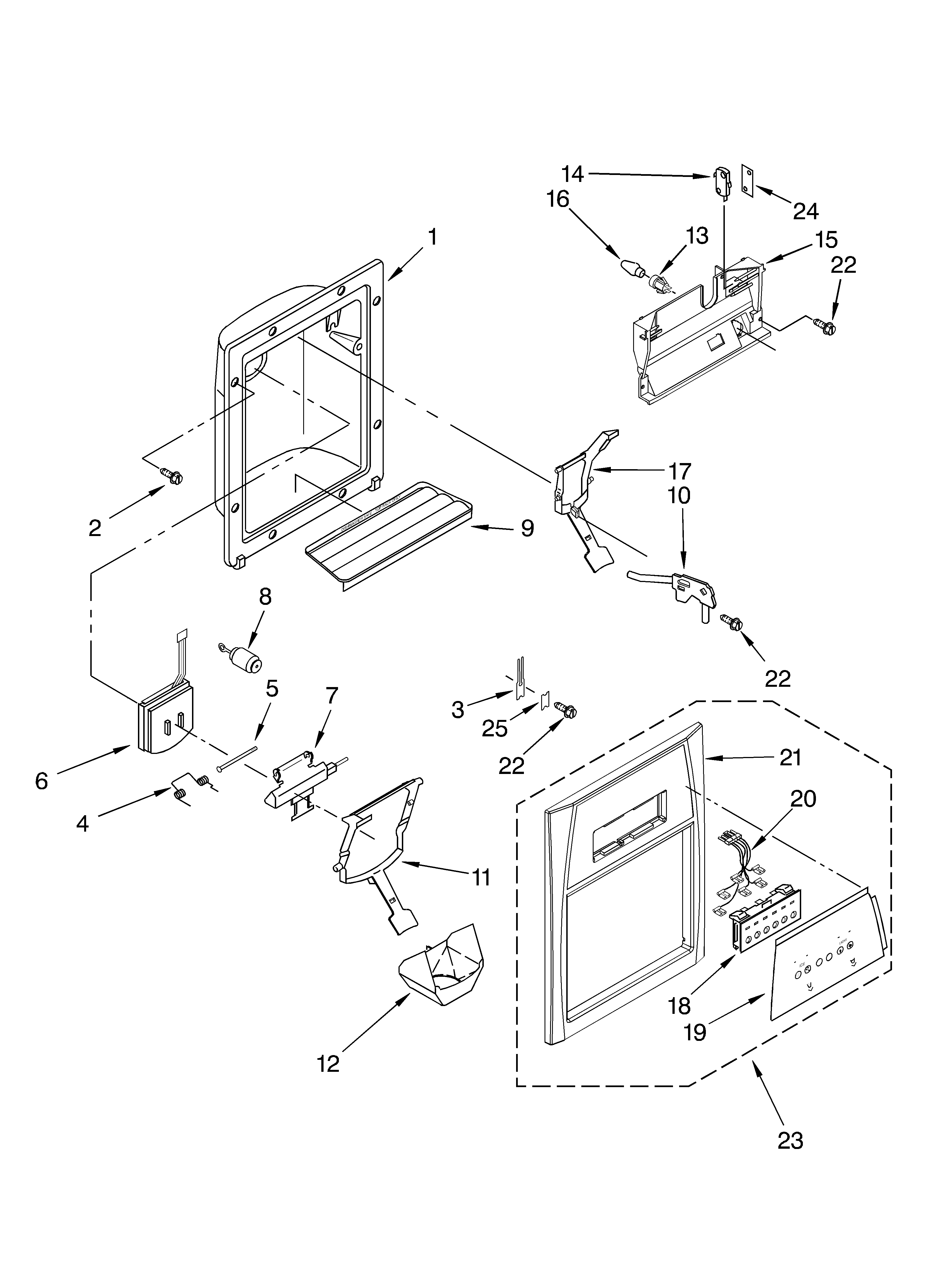 Whirlpool ED5PHEXMQ00 dispenser front parts diagram