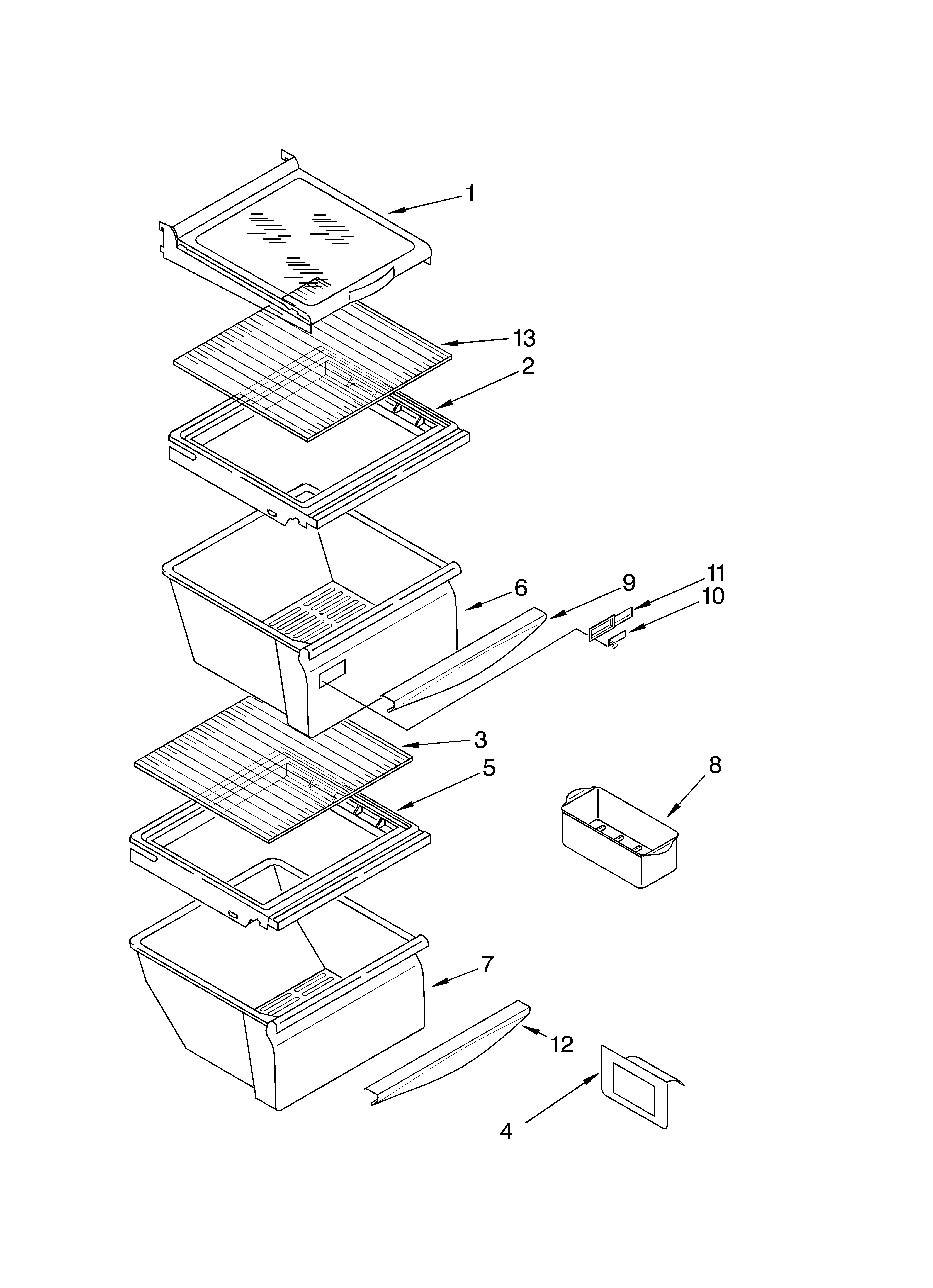 Whirlpool ED5SHGXMQ00 refrigerator shelf parts diagram