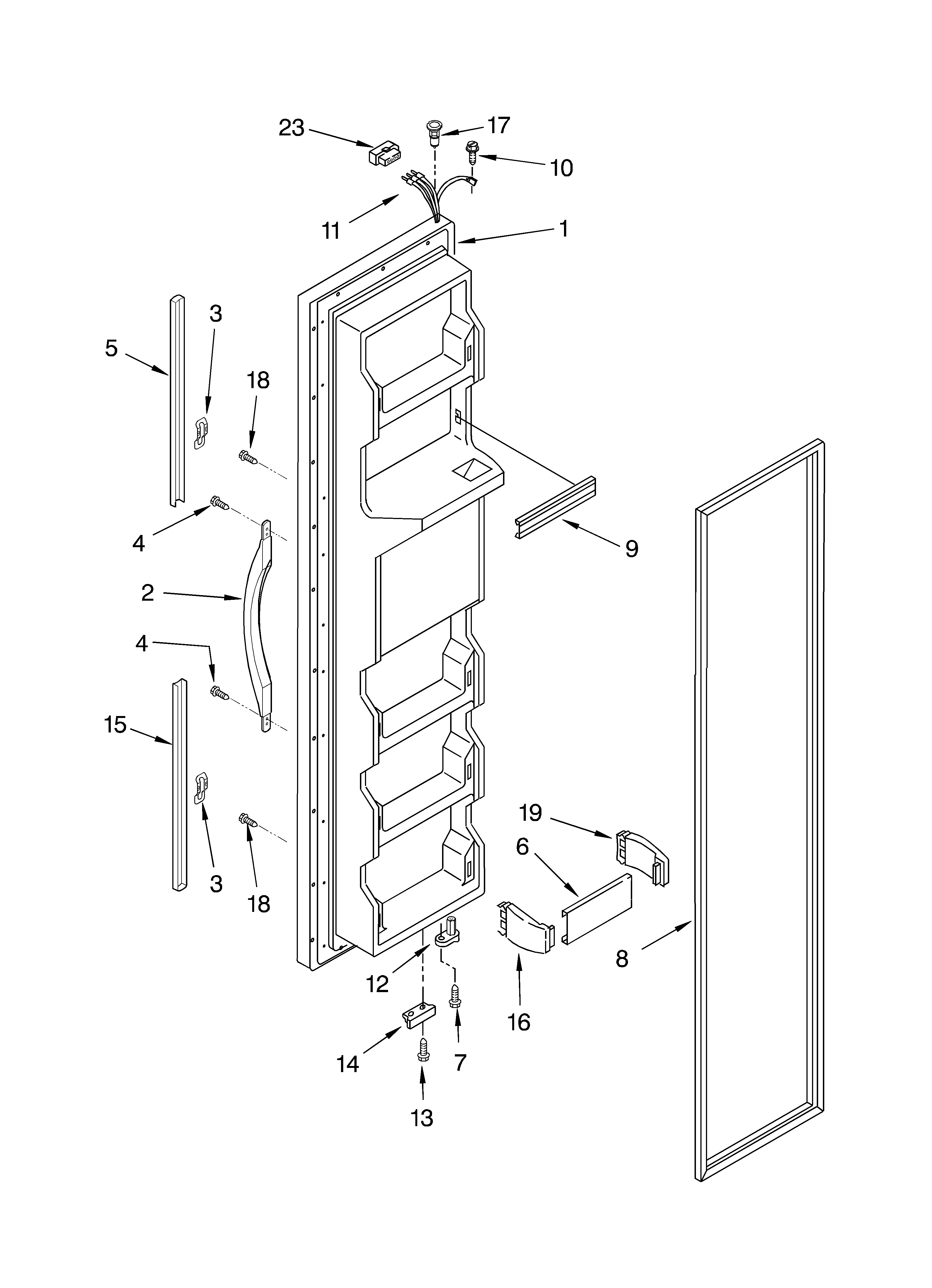 Whirlpool ED5SHGXMQ00 freezer door parts diagram