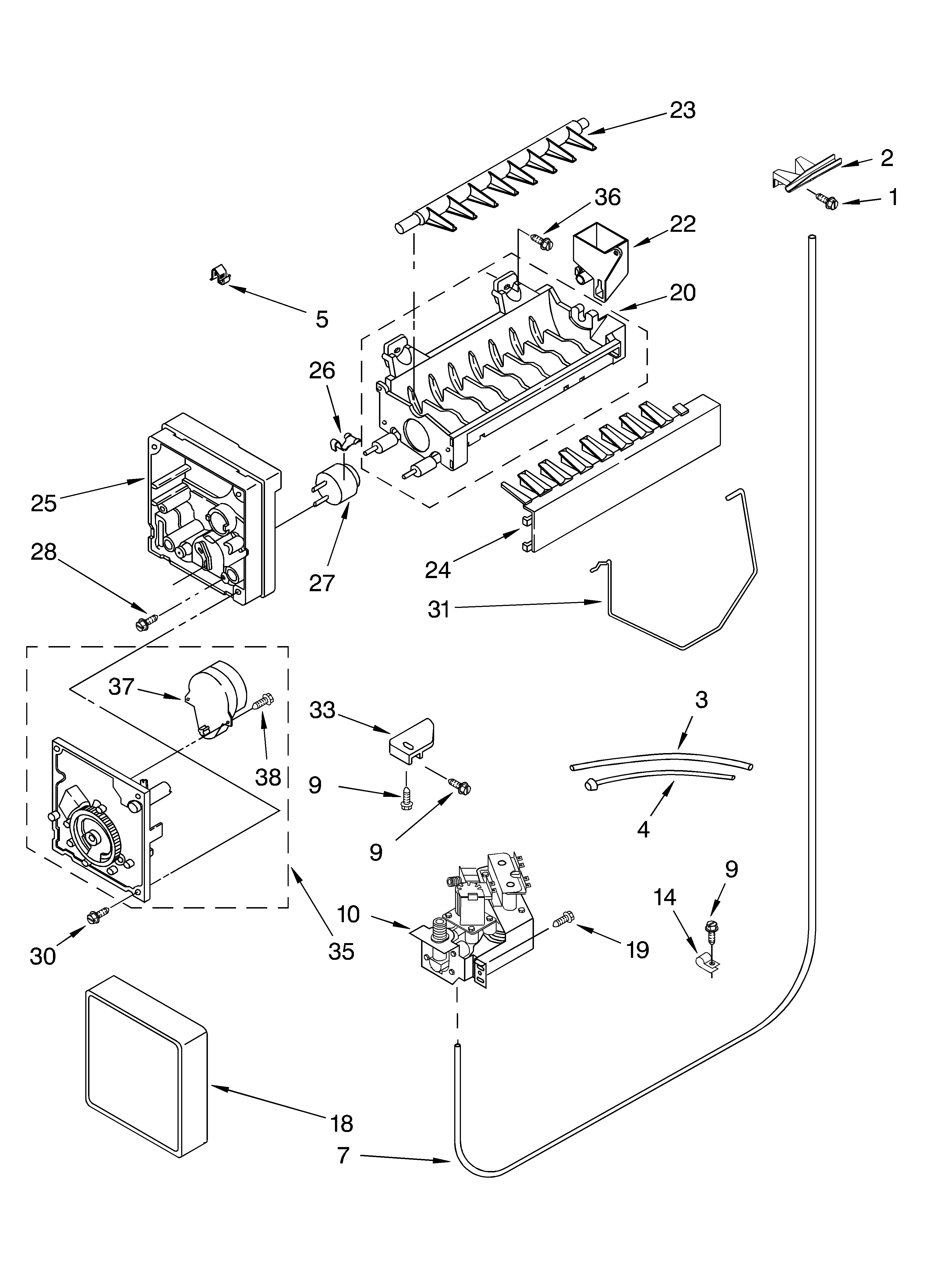 Whirlpool ED5SHGXMQ00 icemaker parts, parts not illustrated diagram