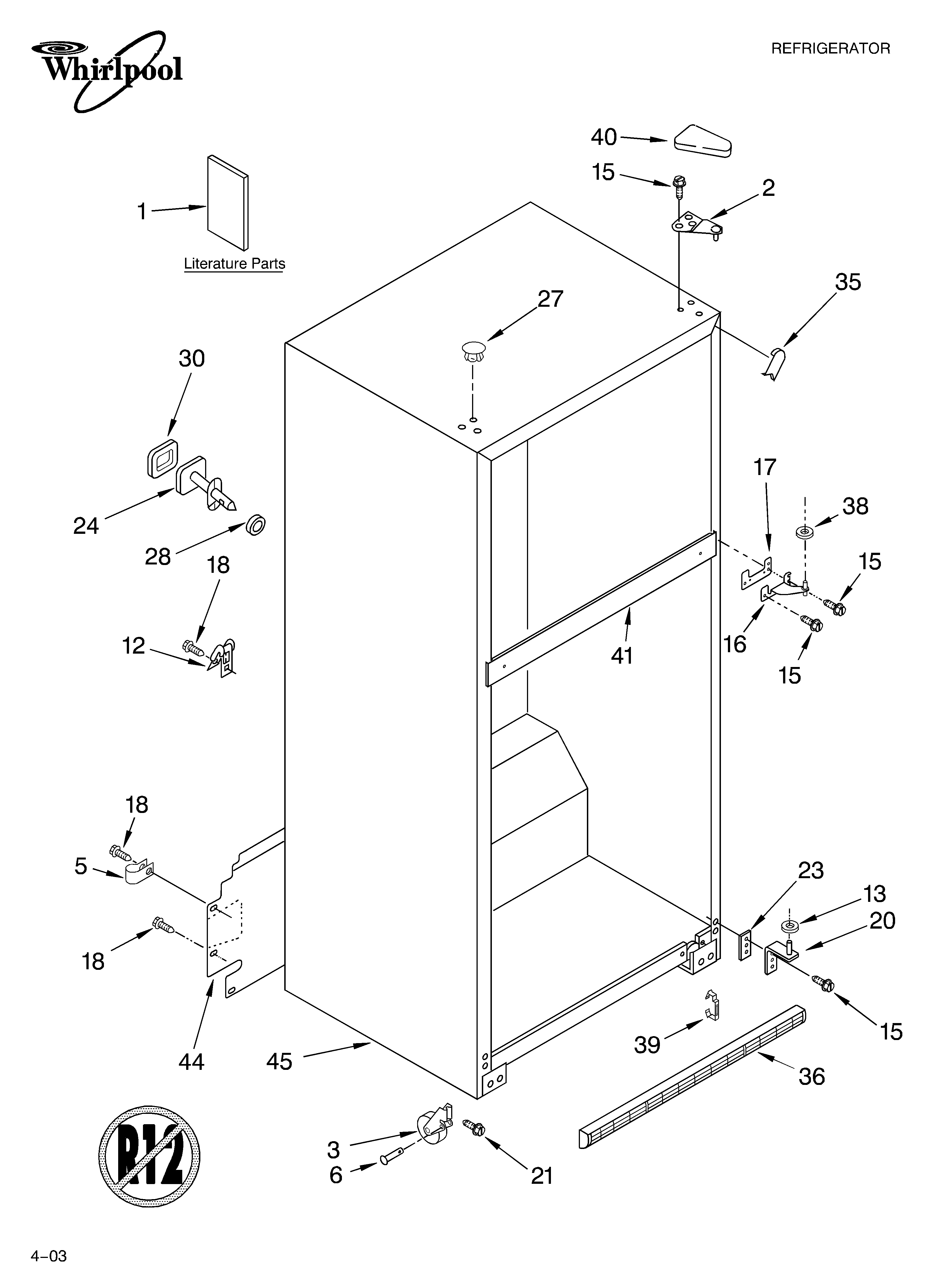 Whirlpool ET9FTTXLT12 cabinet parts diagram