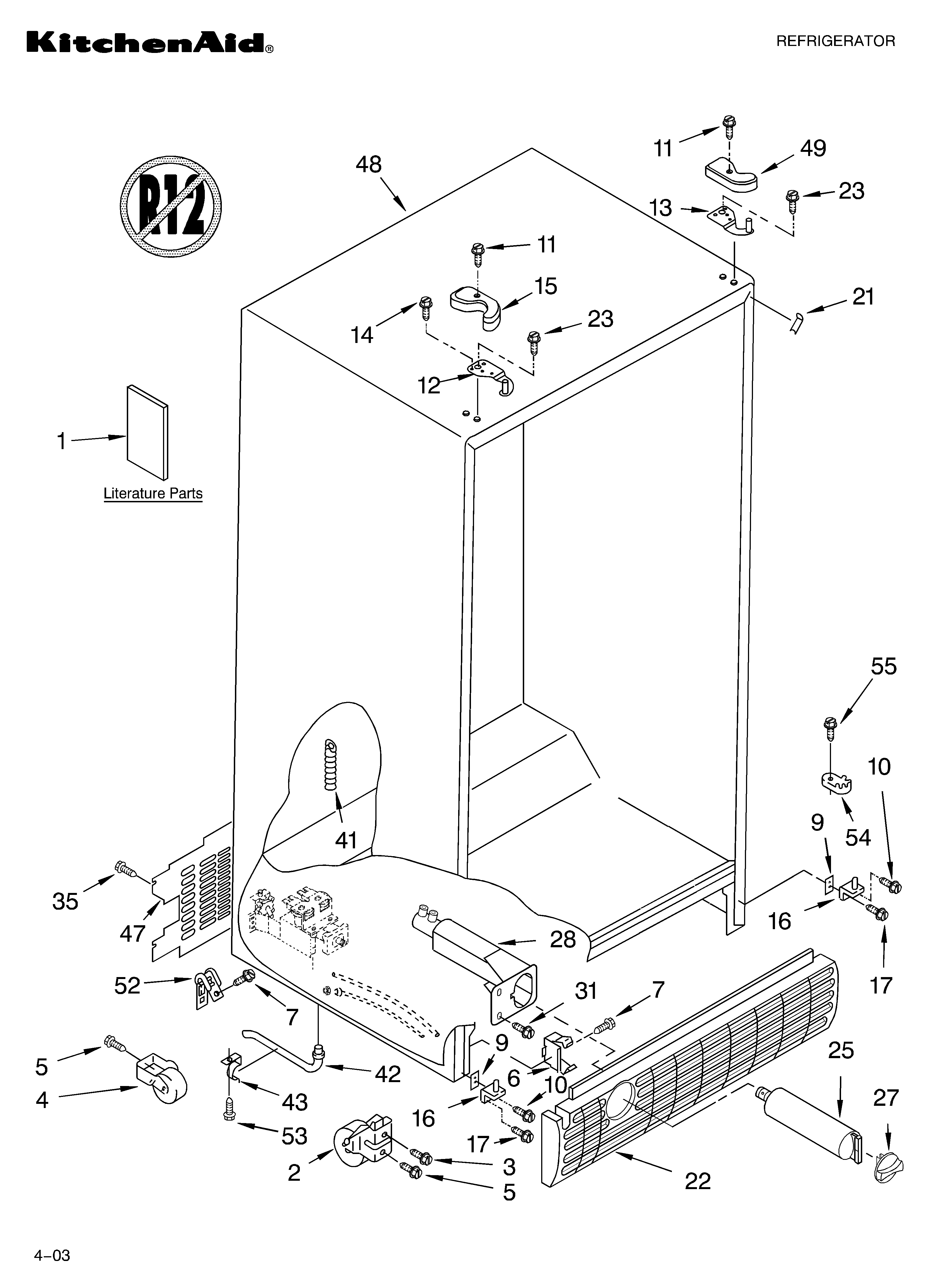 KitchenAid KSRD25FKBL03 cabinet parts diagram