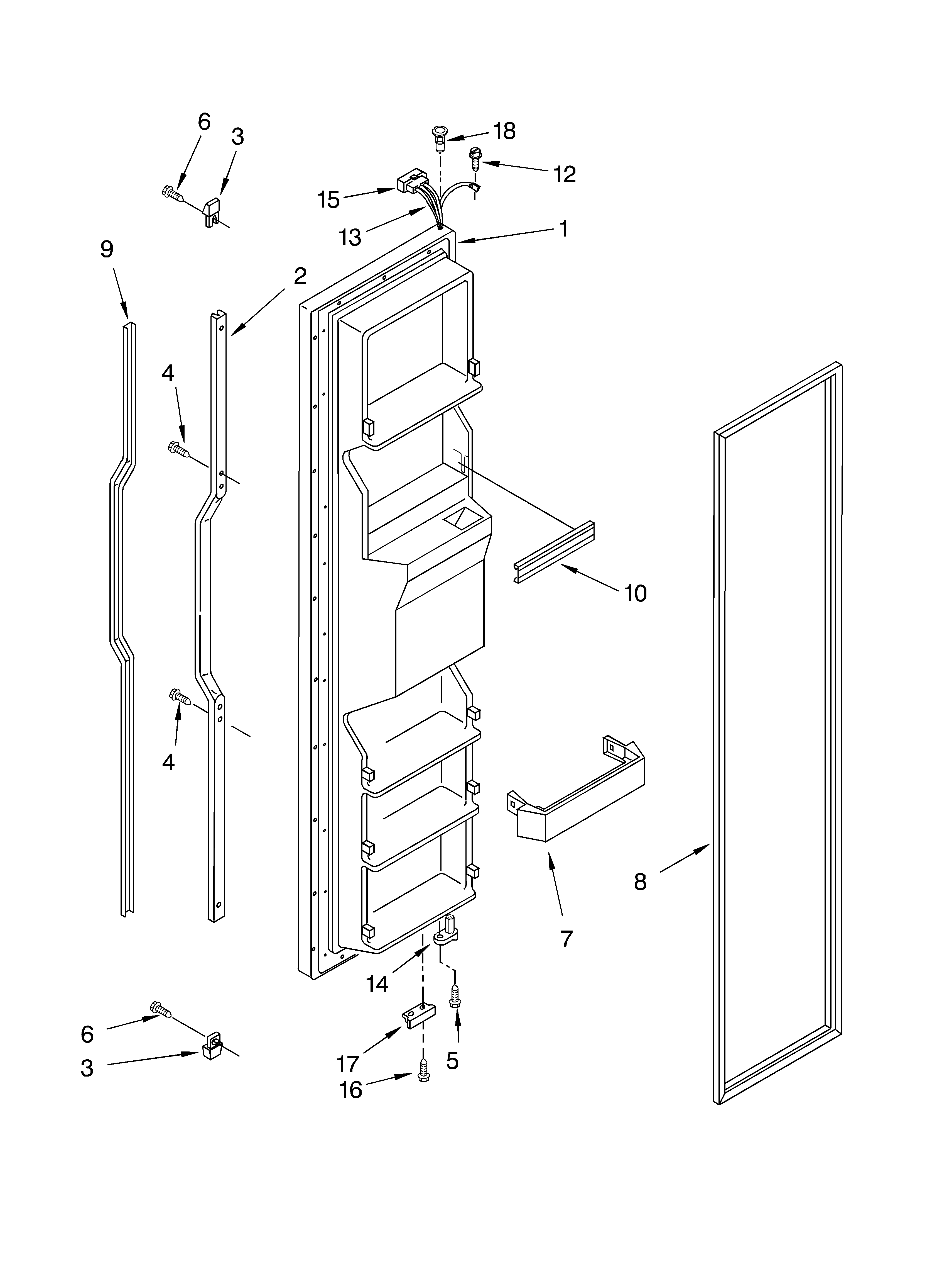 KitchenAid KSRD25FKBL03 freezer door parts diagram