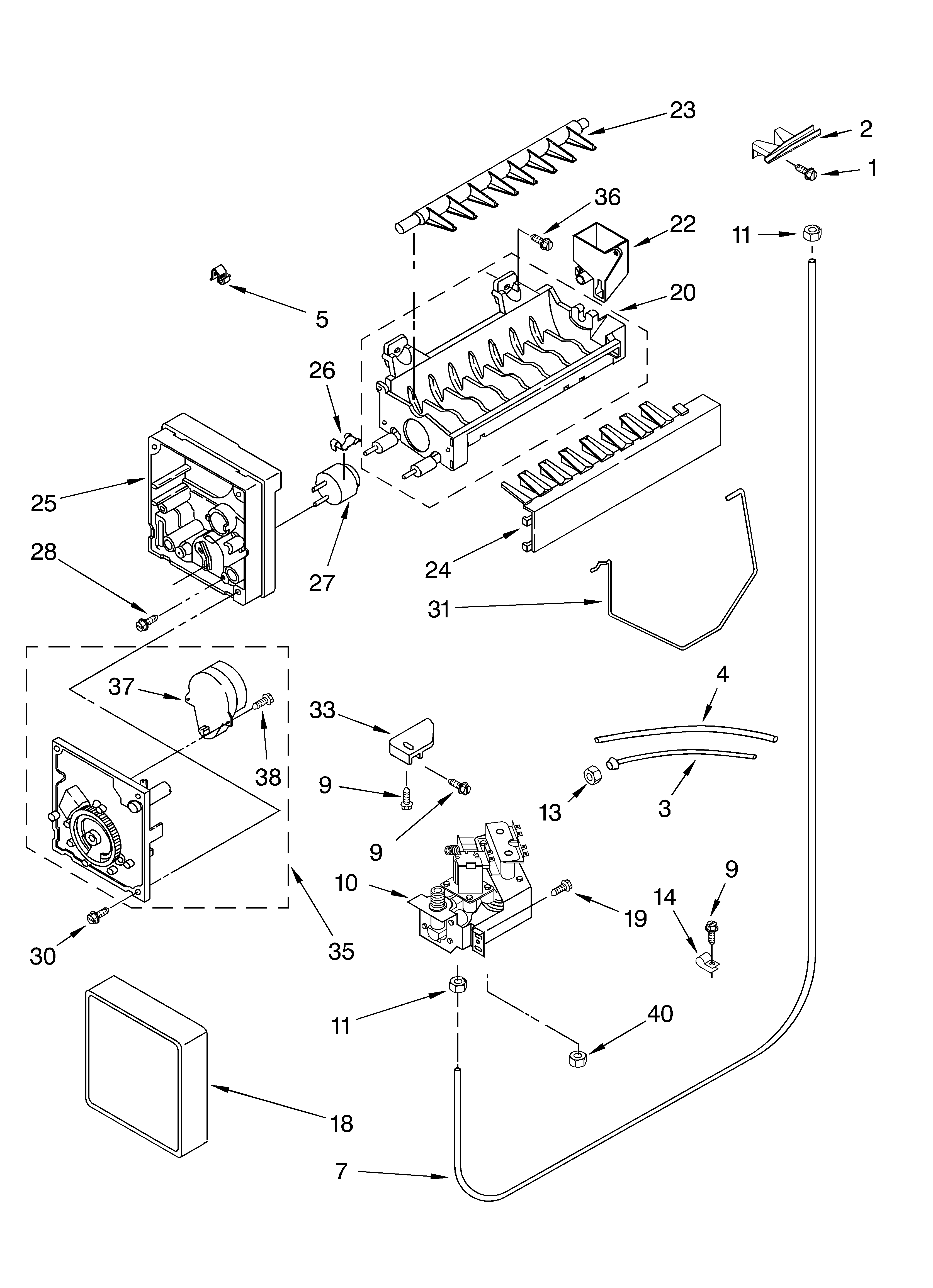 KitchenAid KSRD25FKBL03 icemaker parts, parts not illustrated diagram