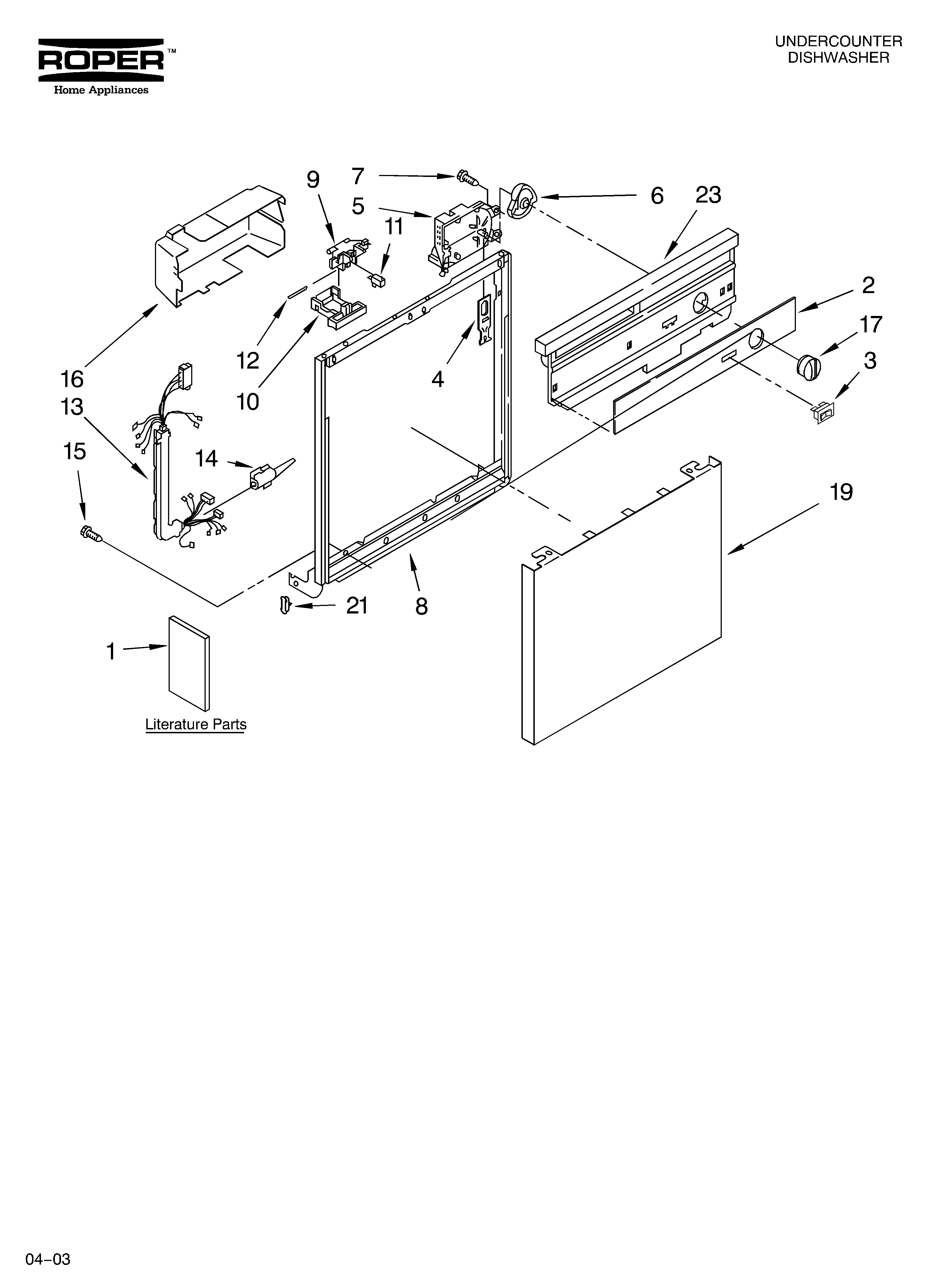 Roper RUD4000MB0 frame and console parts diagram