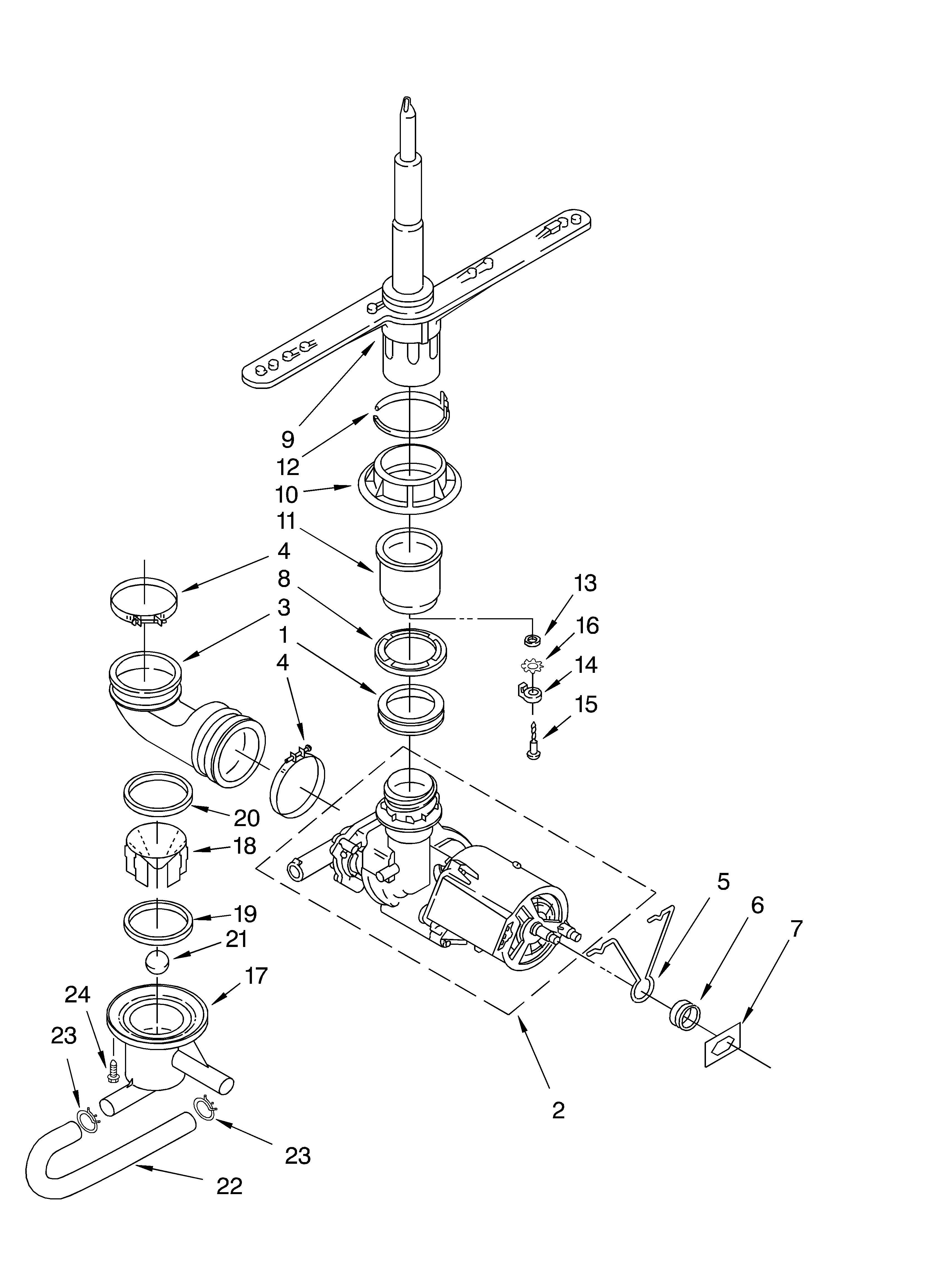 Roper RUD4000MB0 pump and spray arm parts diagram