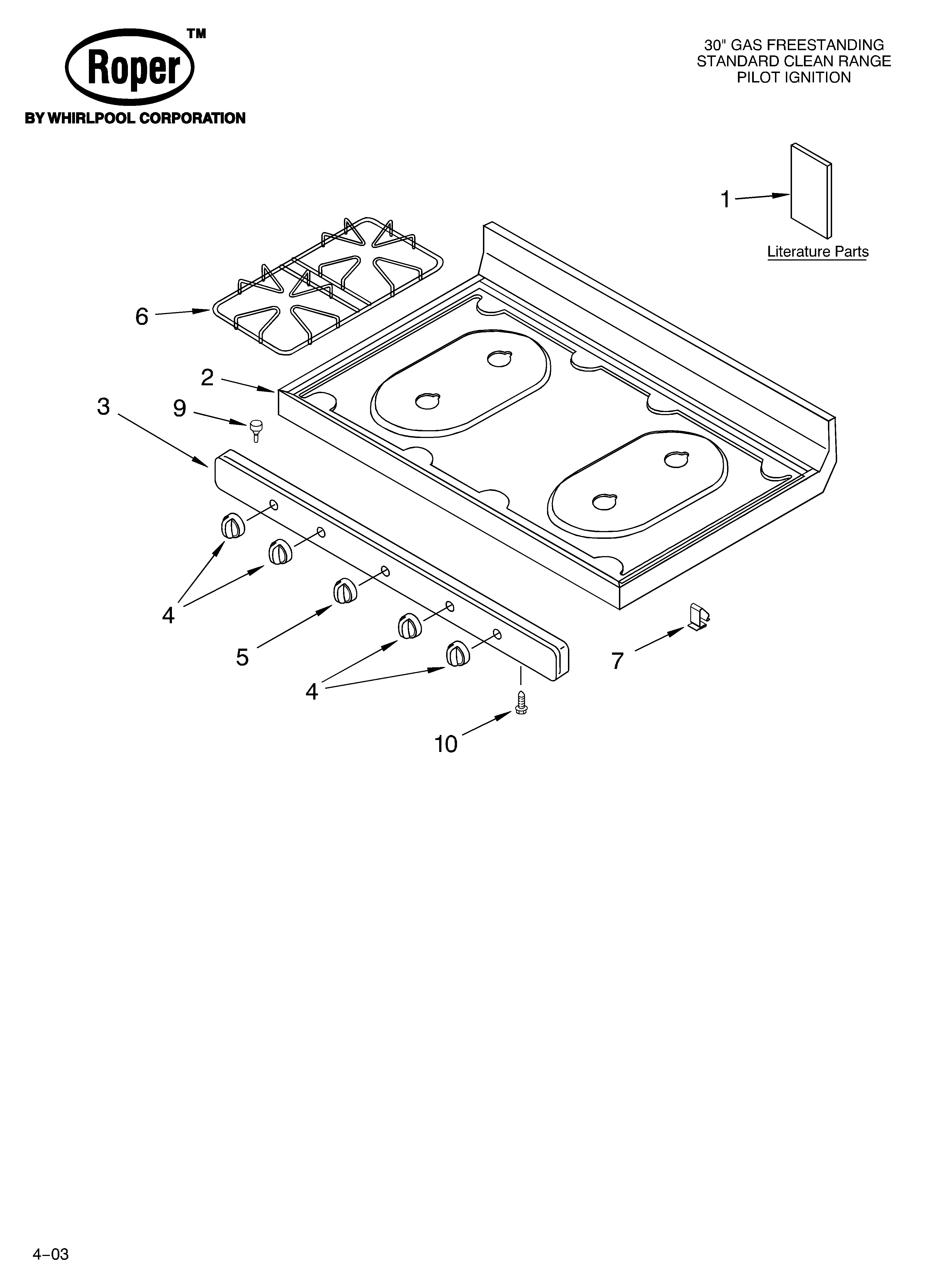Roper FGP300KN1 cooktop parts diagram