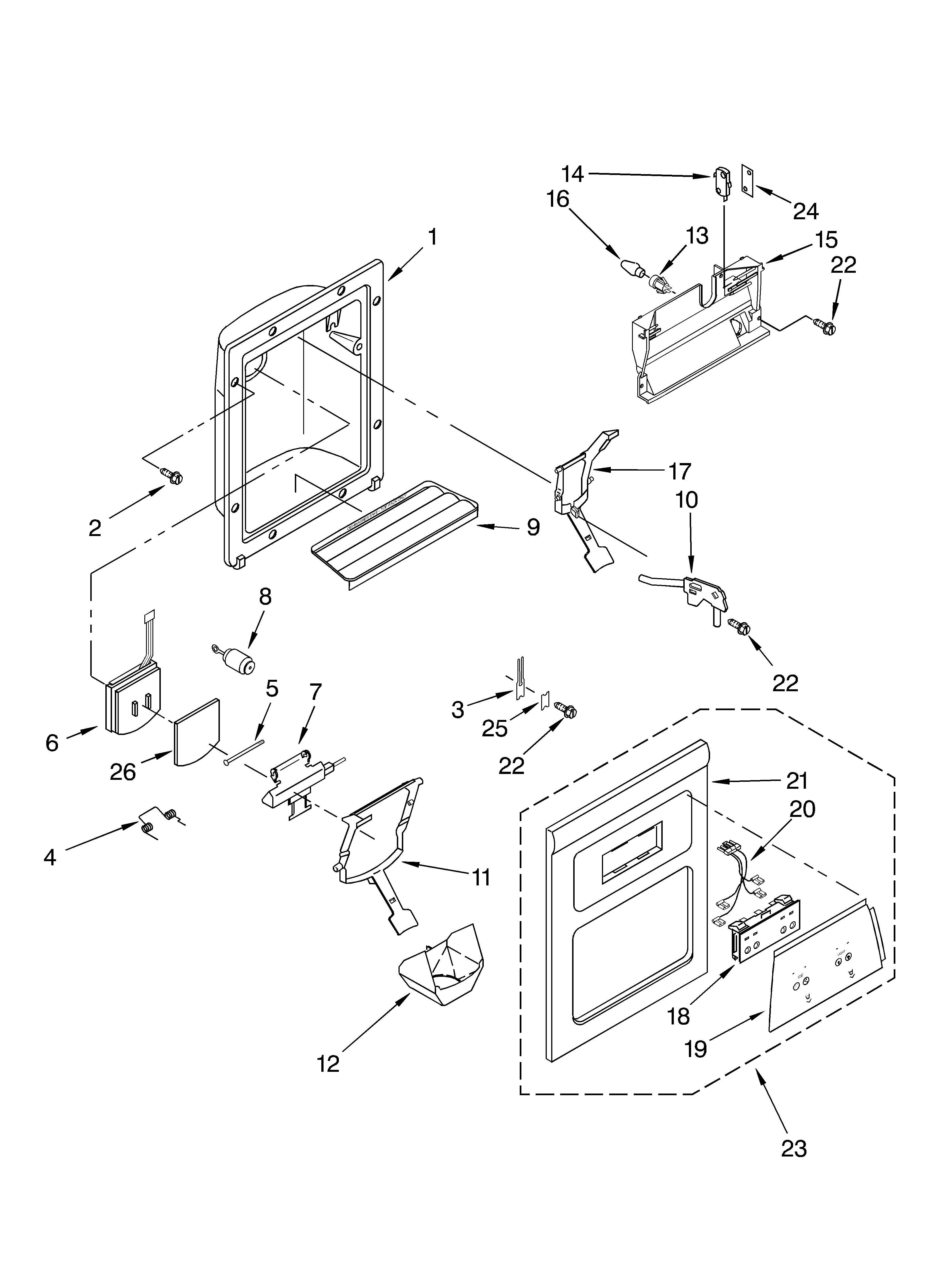 Whirlpool ED2SHGXMT00 dispenser front parts diagram