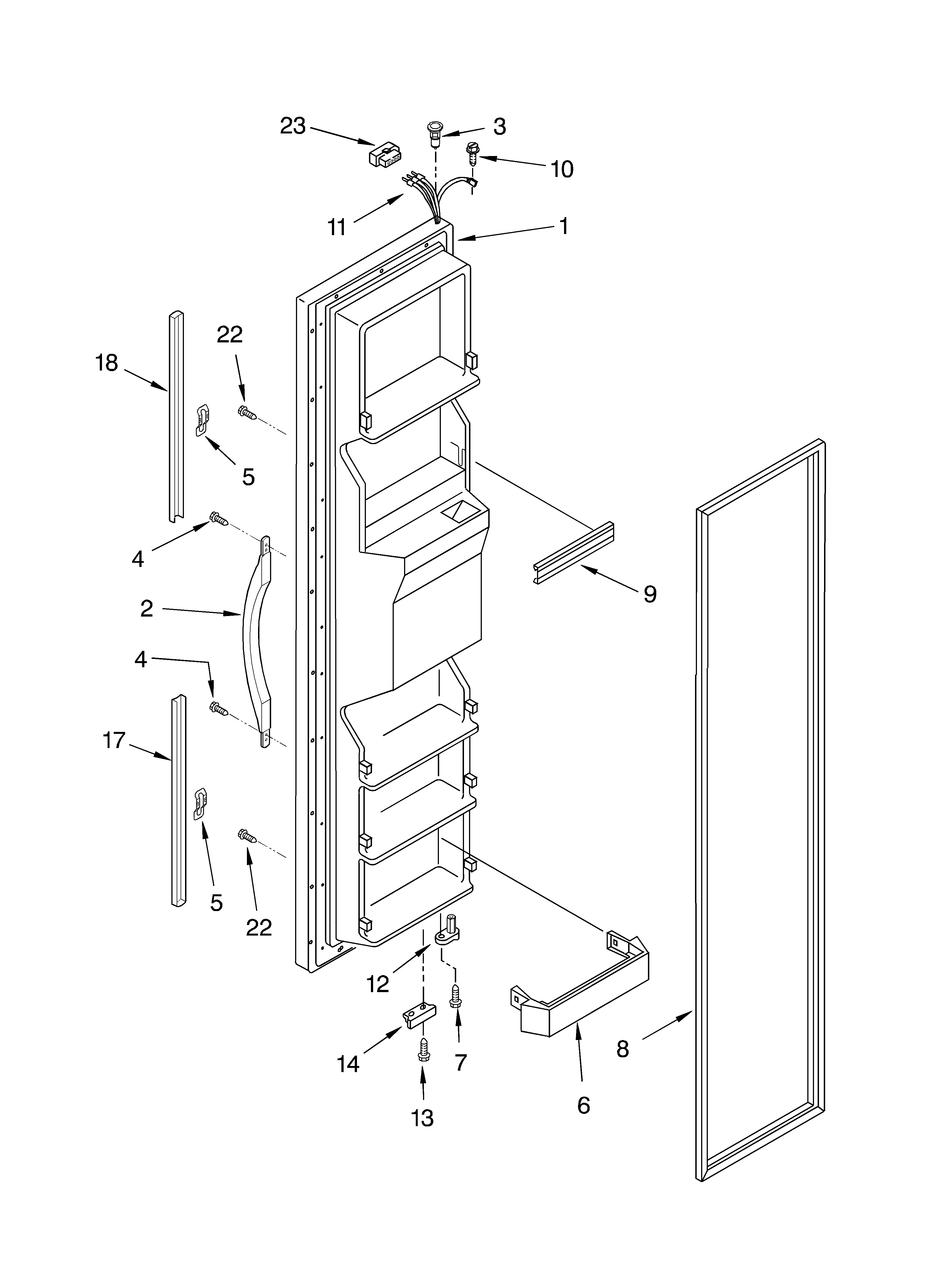 Whirlpool ED5YHEXMS00 freezer door parts diagram