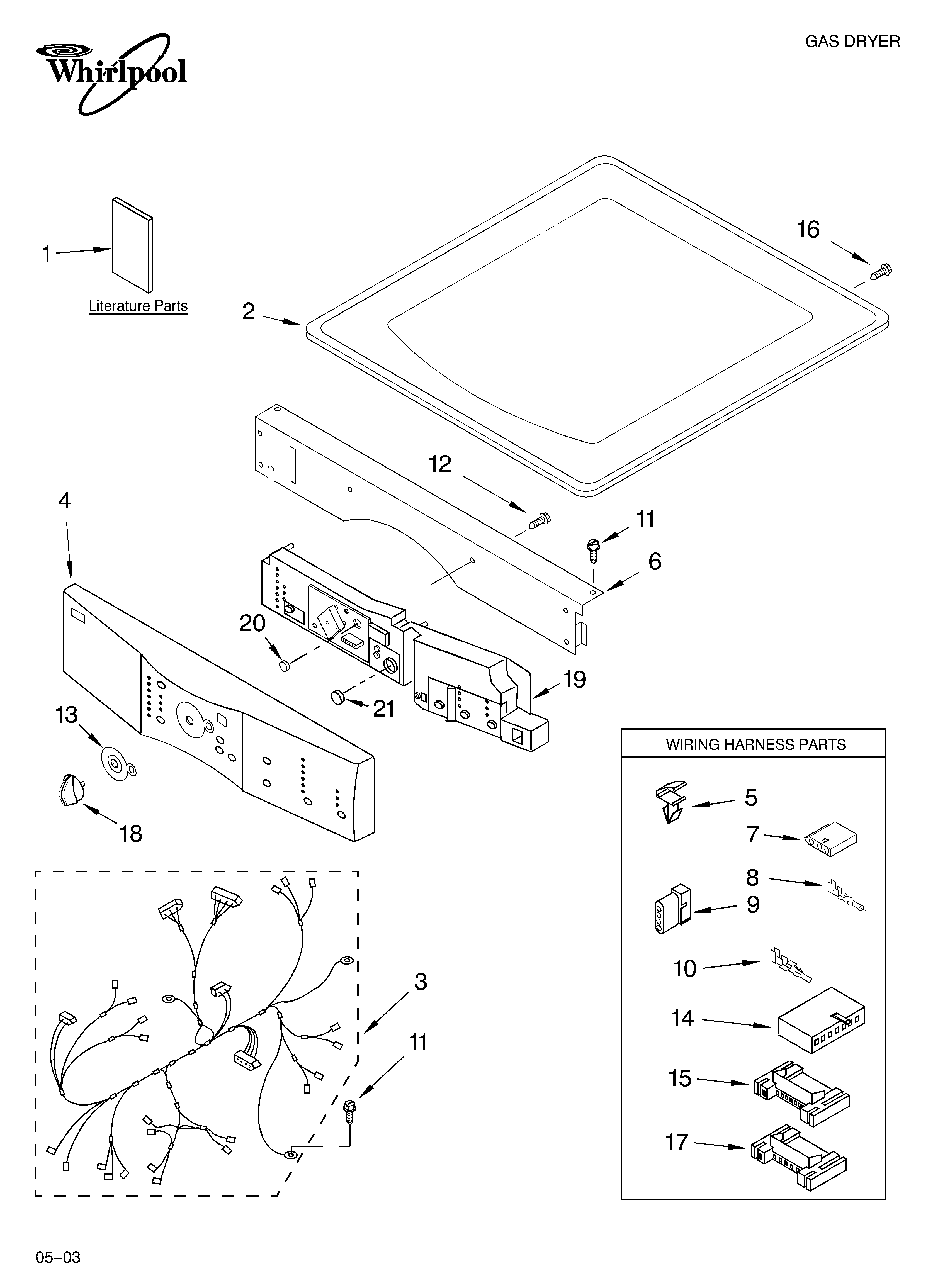 Whirlpool GGW9200LW1 top and console parts diagram