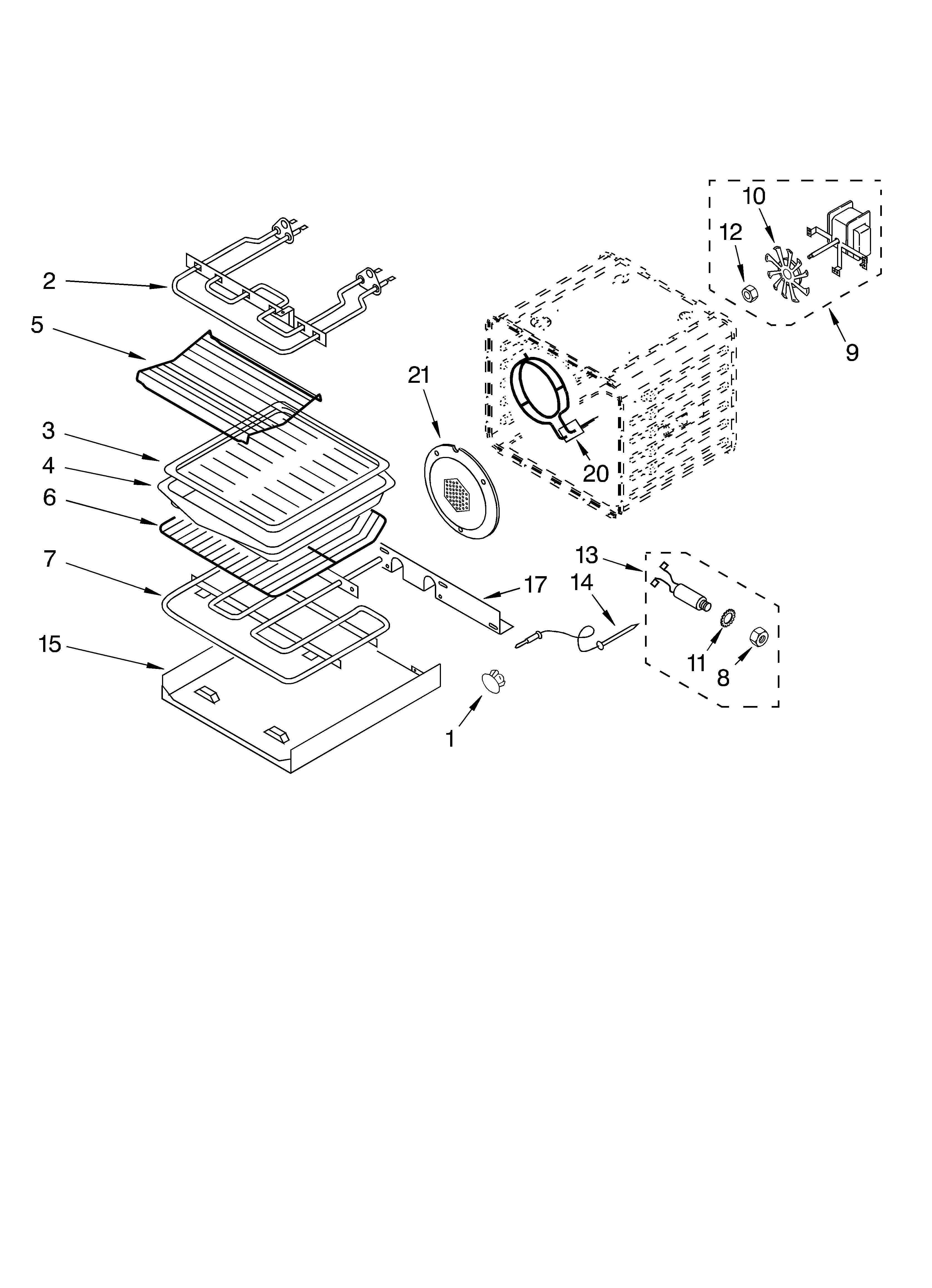 KitchenAid KEBC208KWH1 internal oven parts diagram