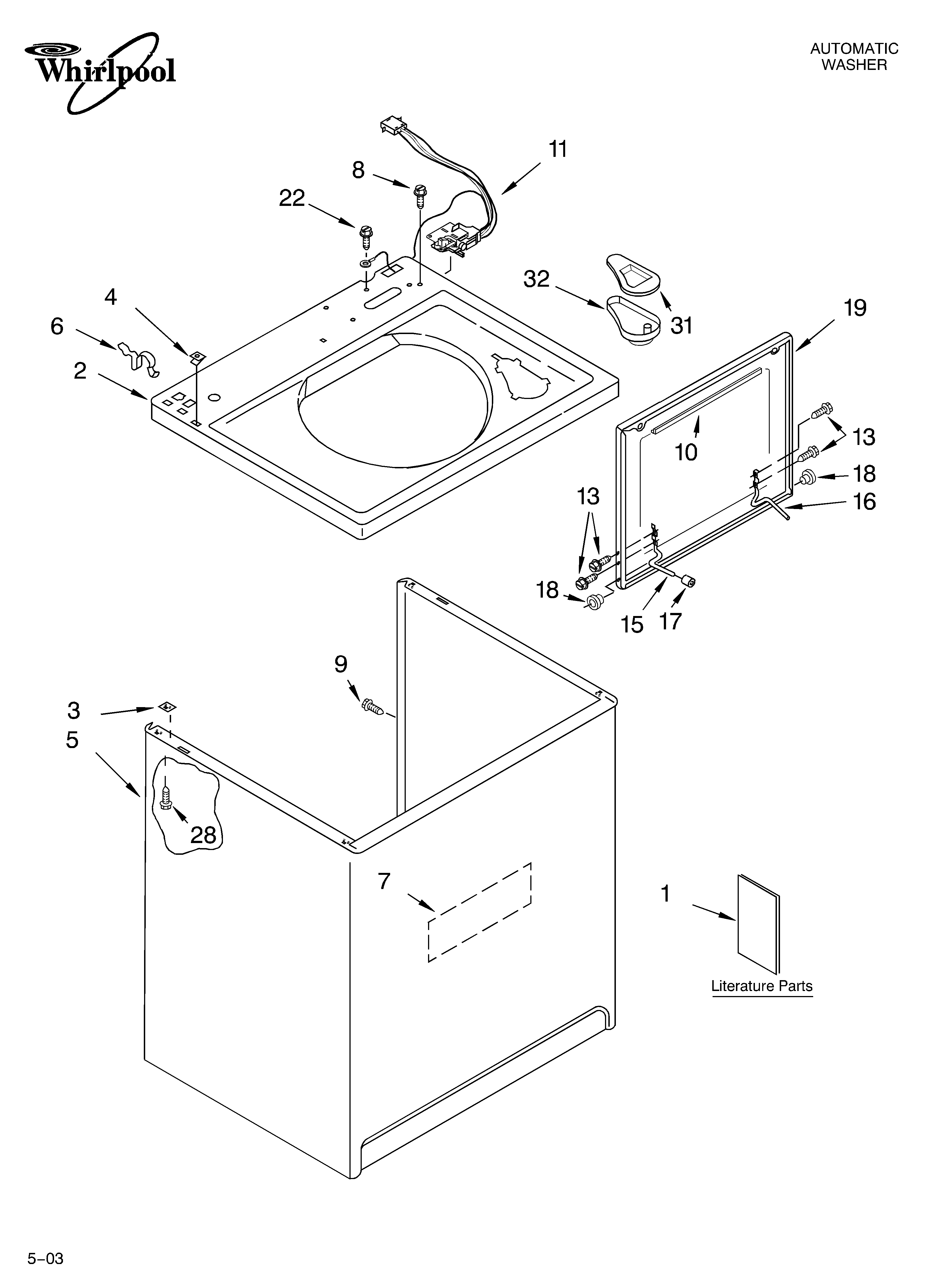 Whirlpool LSQ9659LW1 top and cabinet parts diagram