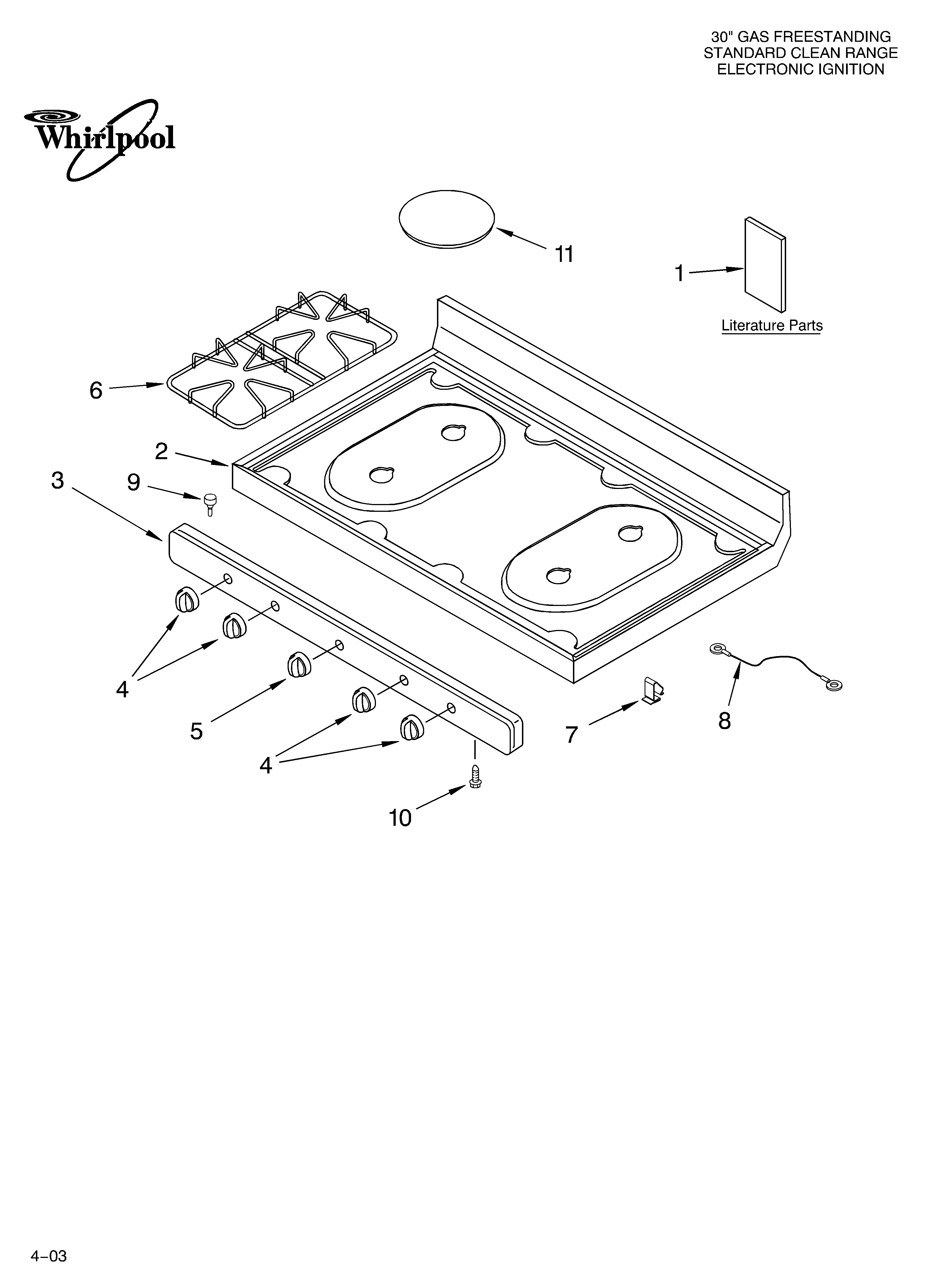 Whirlpool SF310PEKN1 cooktop parts diagram