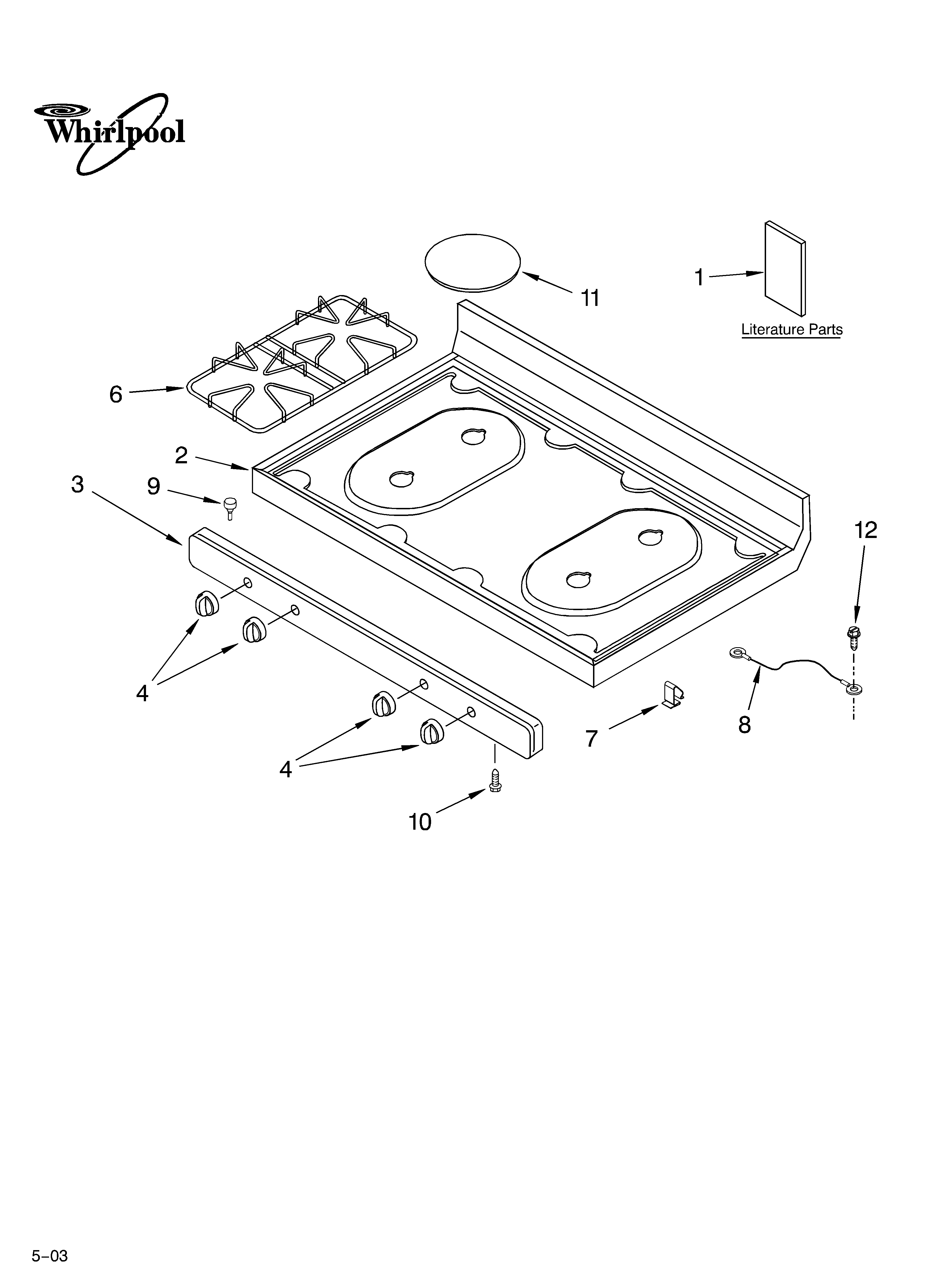 Whirlpool SF315PEKB1 cooktop parts diagram