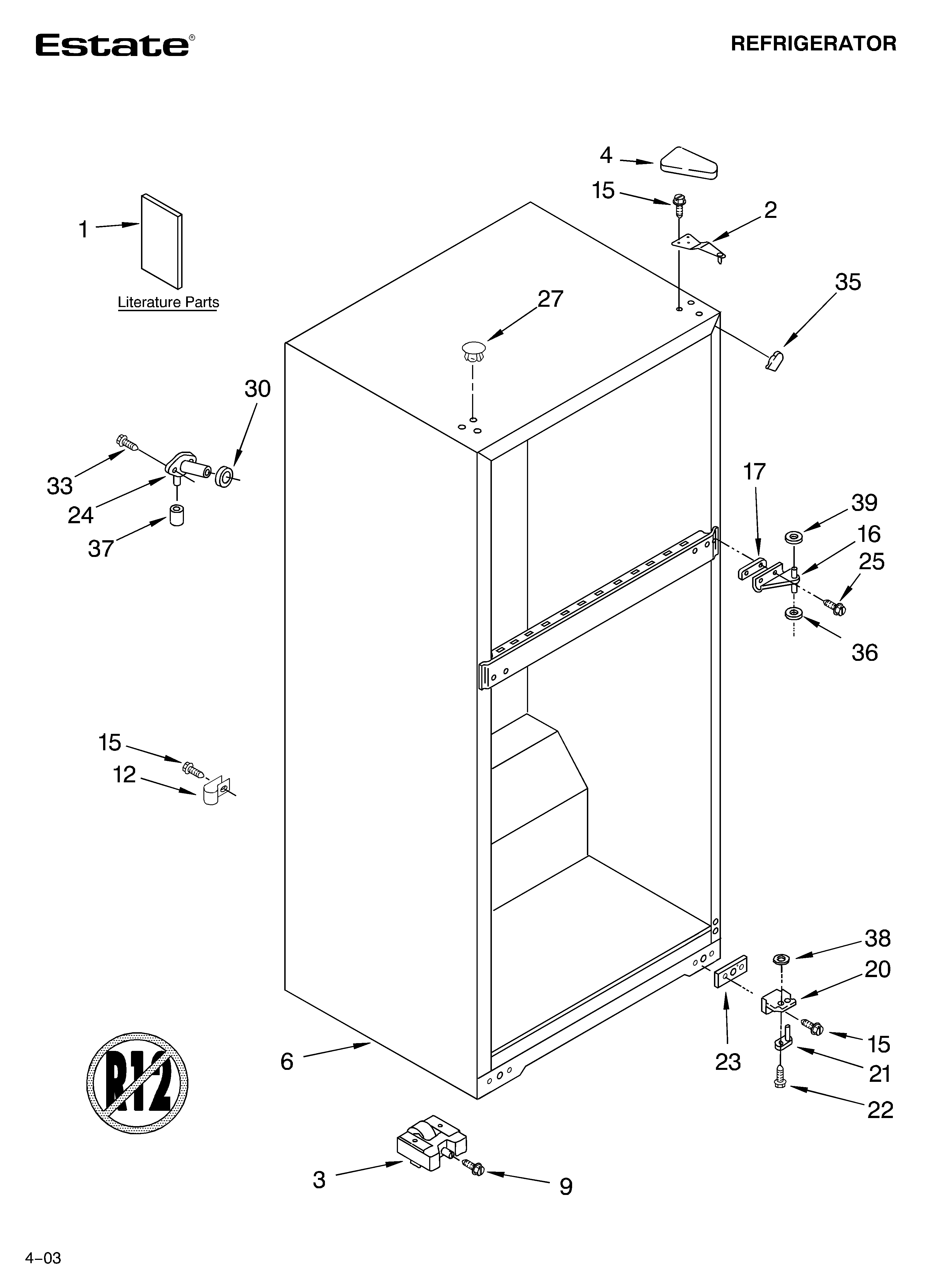 Estate TT18TKRMS00 cabinet parts diagram