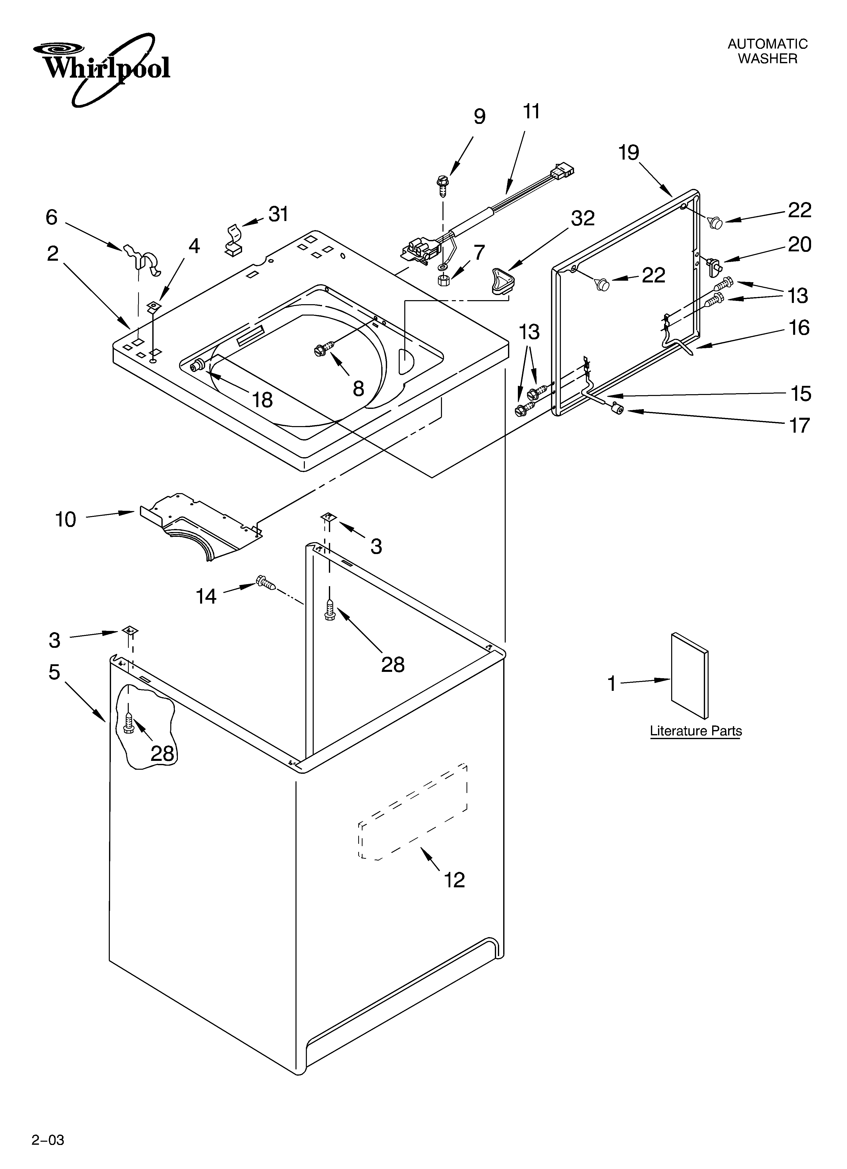 Whirlpool 6ALSC8255JQ2 top and cabinet parts diagram