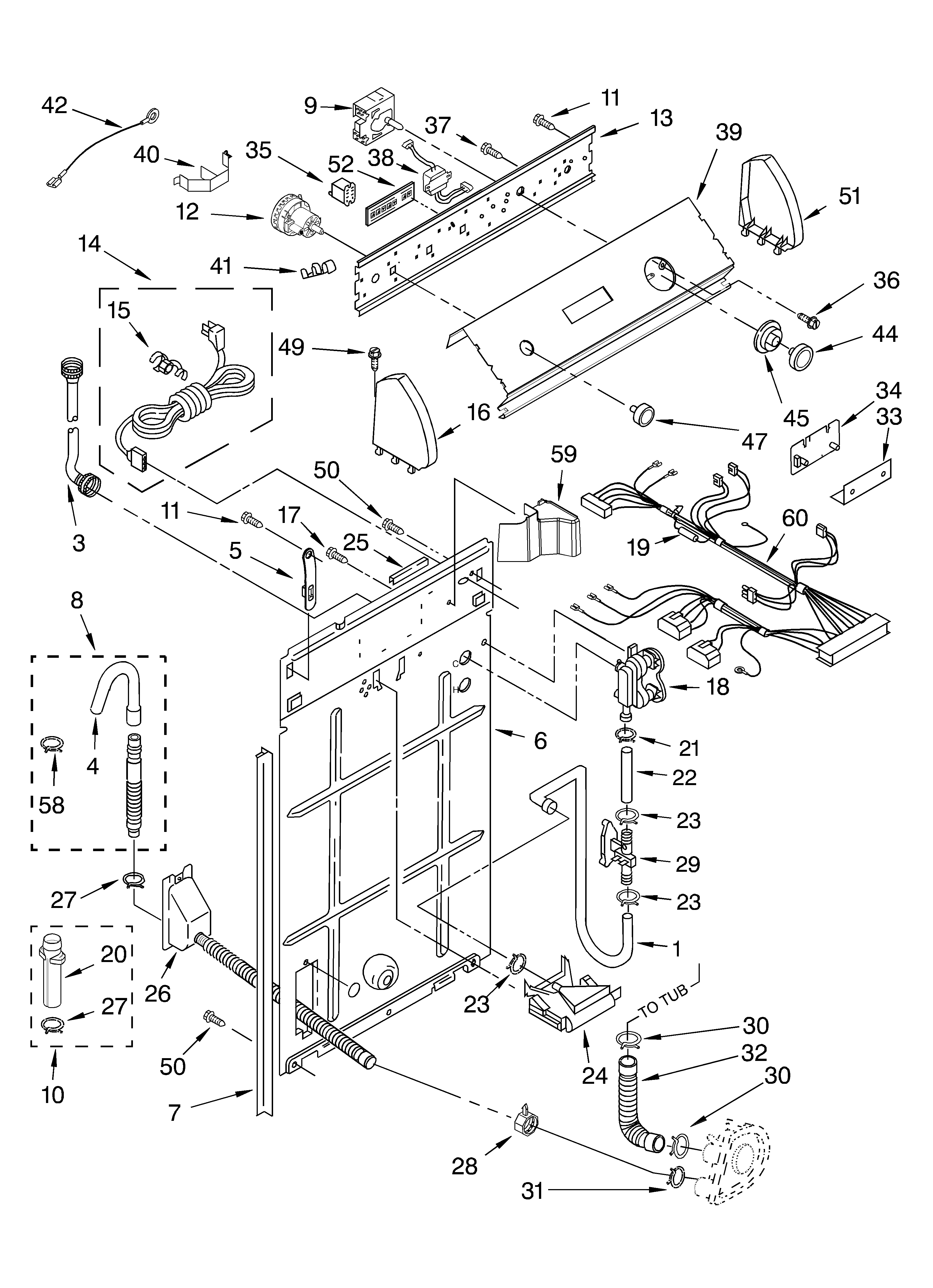 Whirlpool 6ALSC8255JQ2 controls and rear panel parts diagram