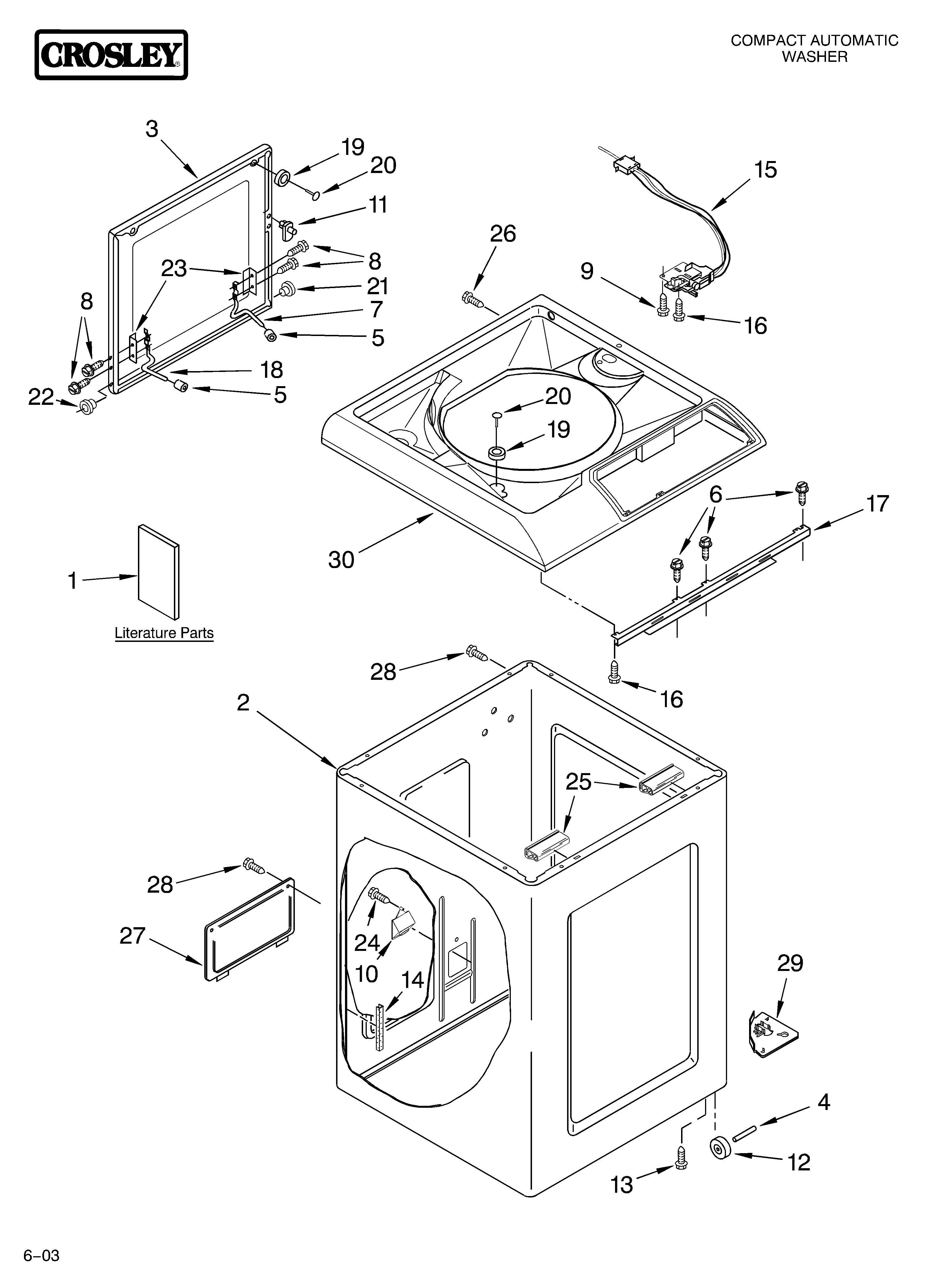 Crosley CAWC529JQ1 top and cabinet parts diagram