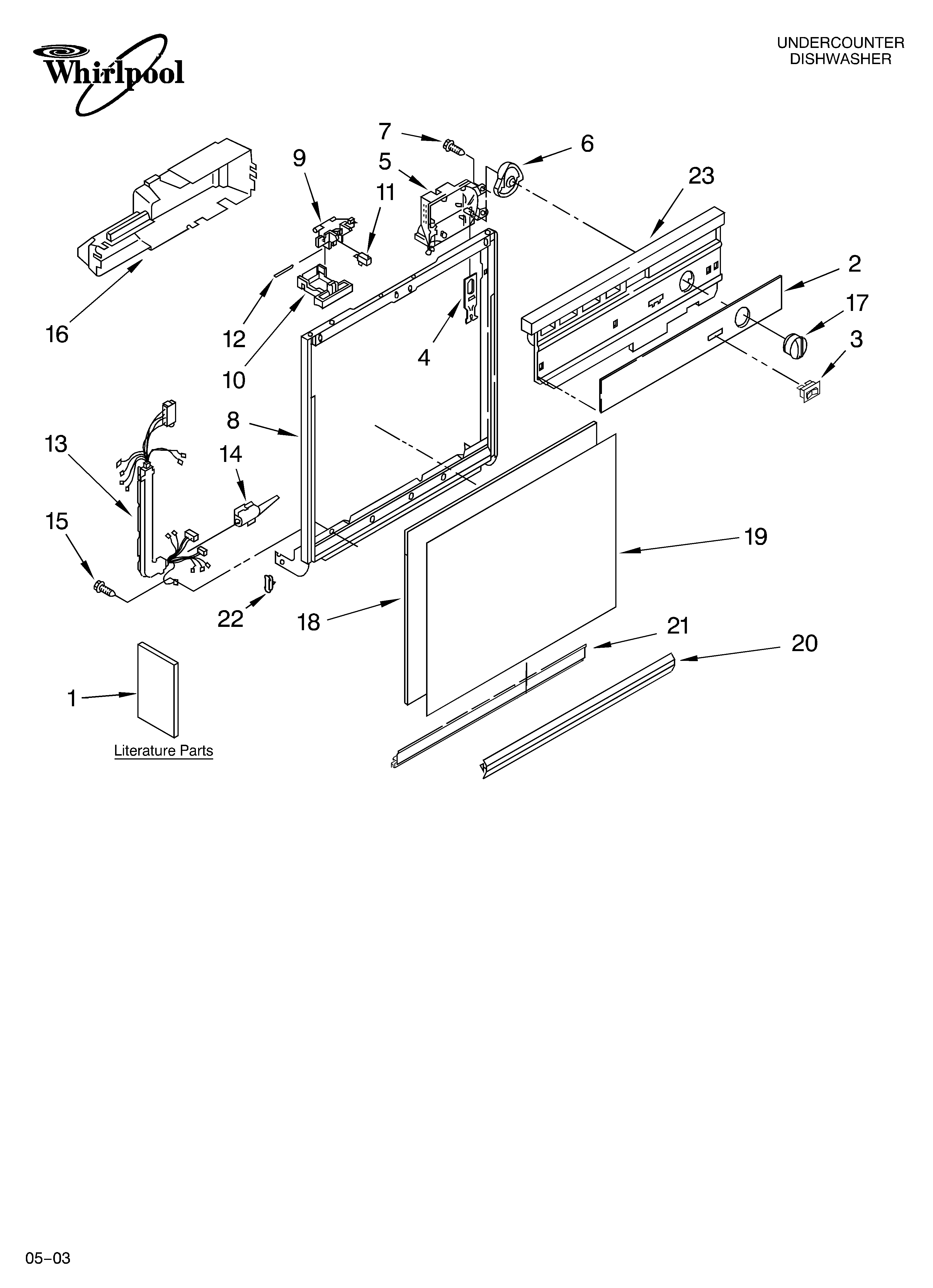 Whirlpool DU811SWLU0 frame and console parts diagram