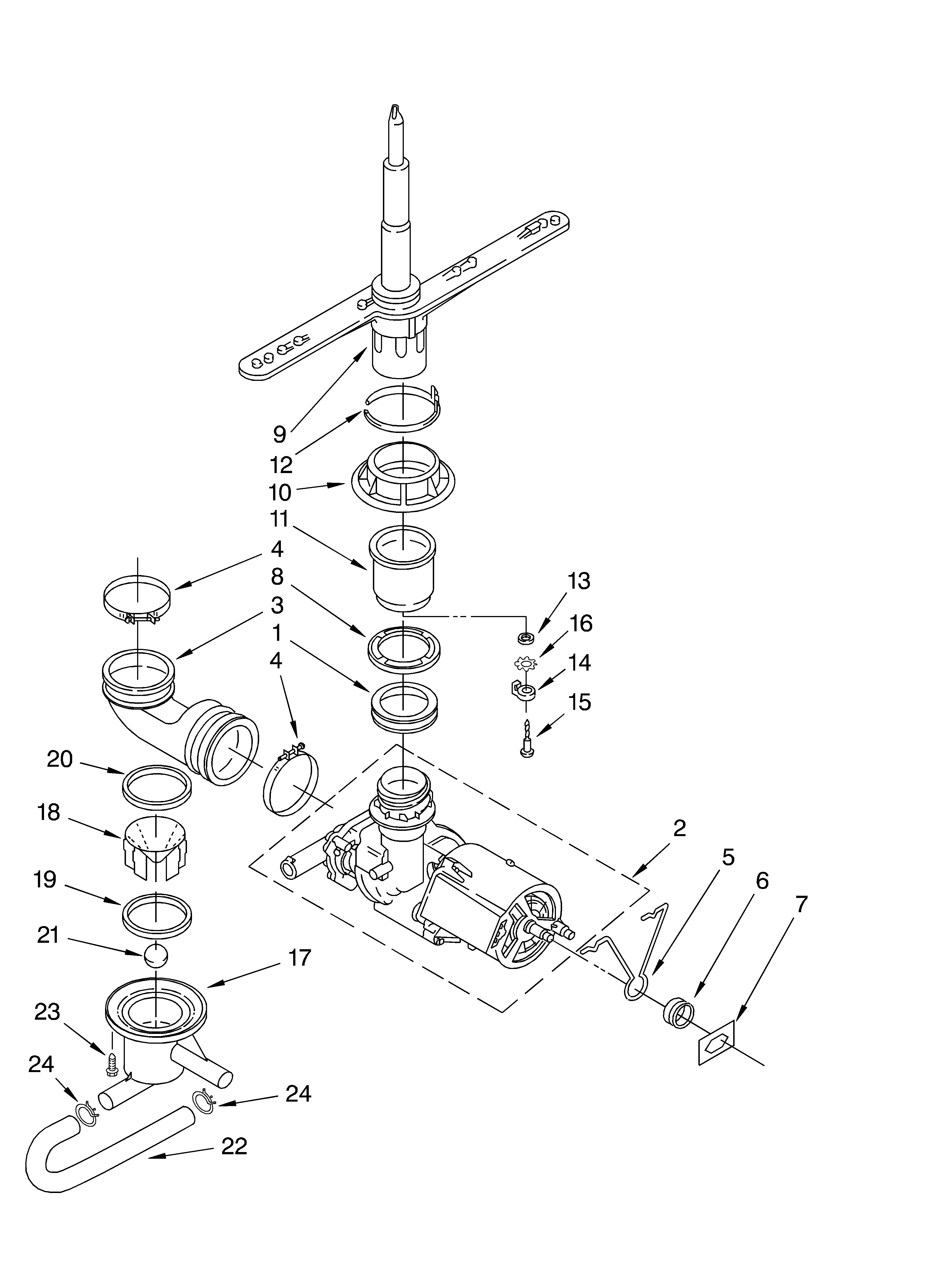 Whirlpool DU811SWLU0 pump and spray arm parts diagram