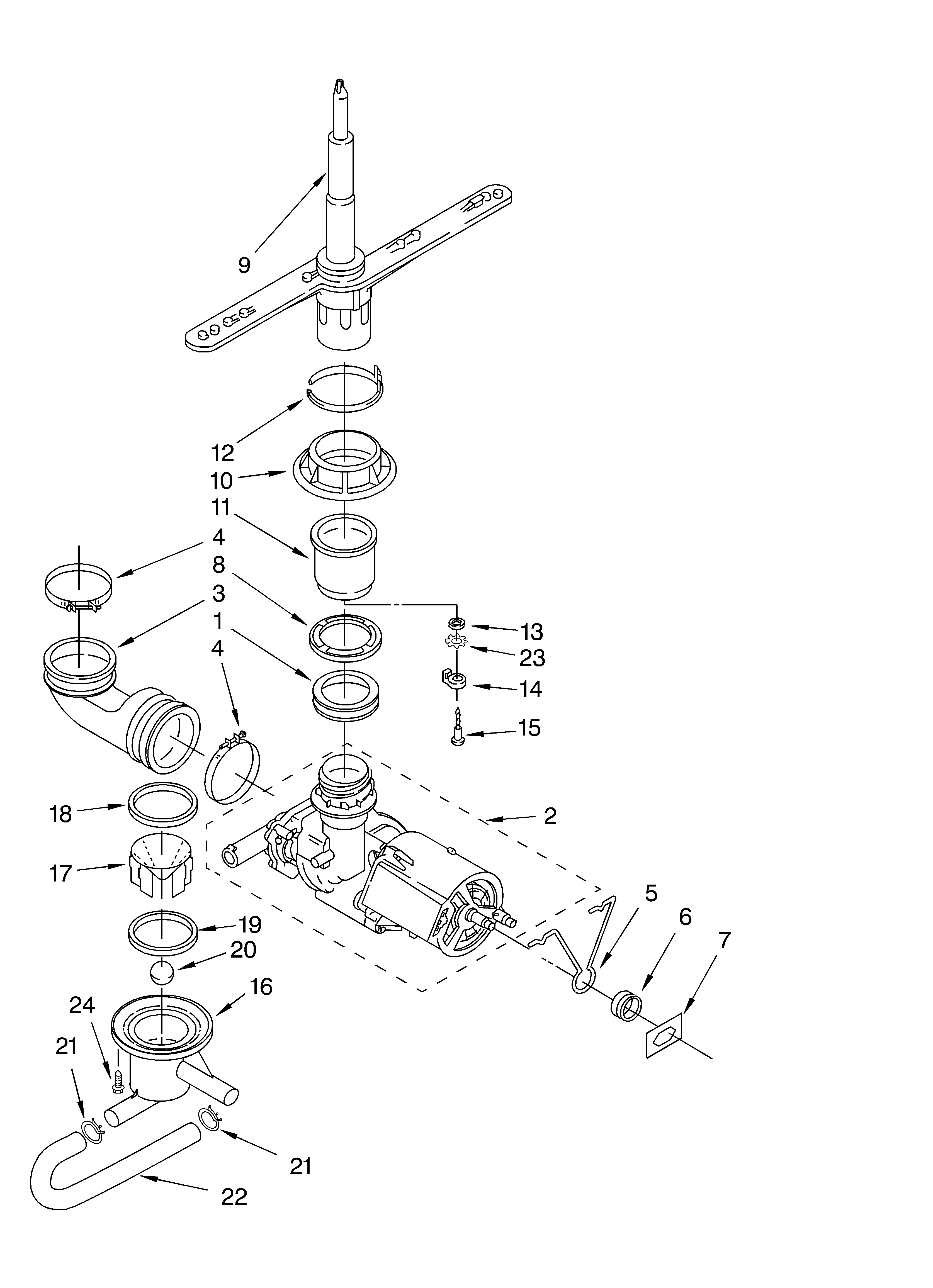 Whirlpool DU890SWLQ0 pump and spray arm parts diagram