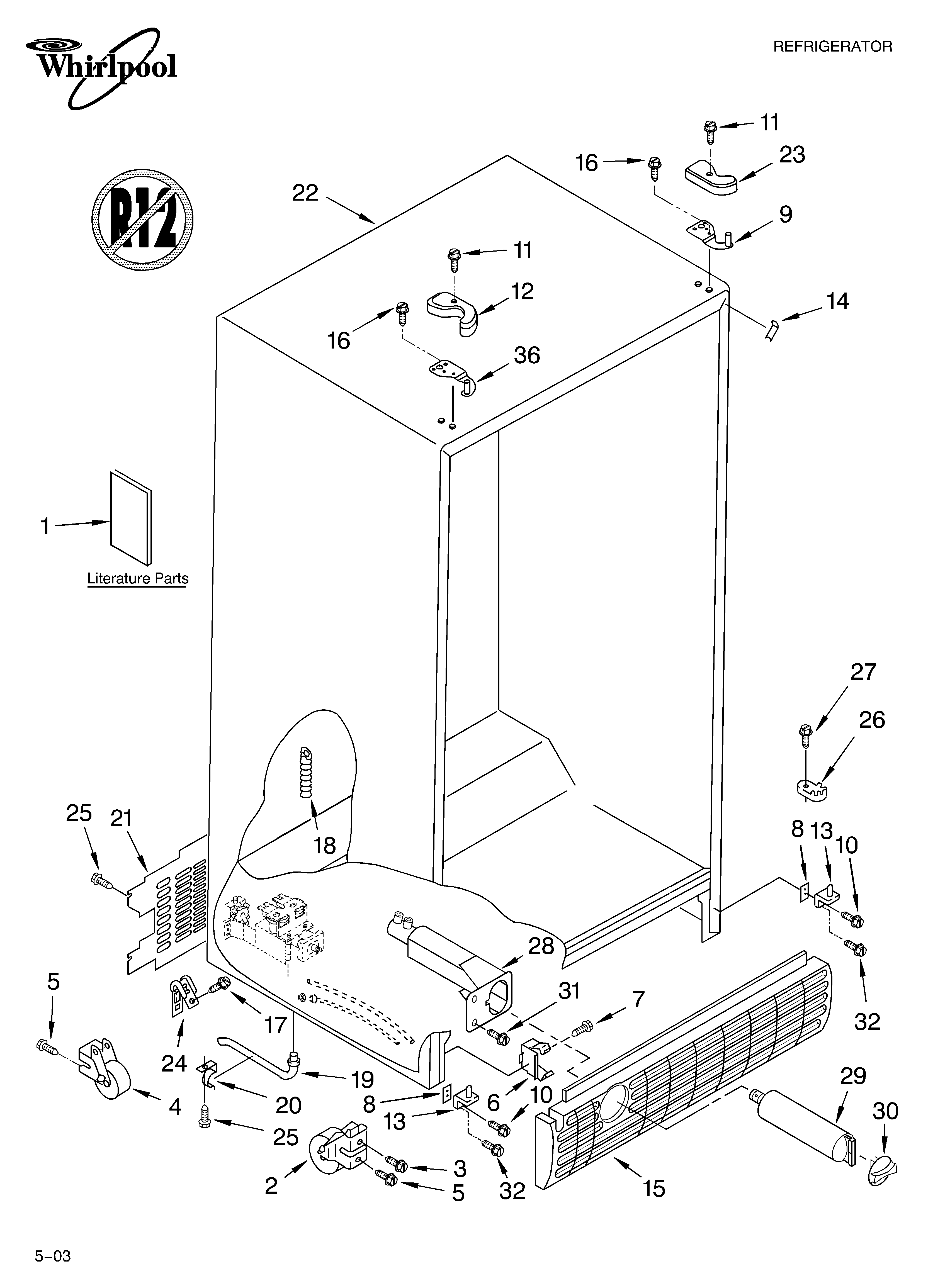 Whirlpool ED5PHAXMQ00 cabinet parts diagram