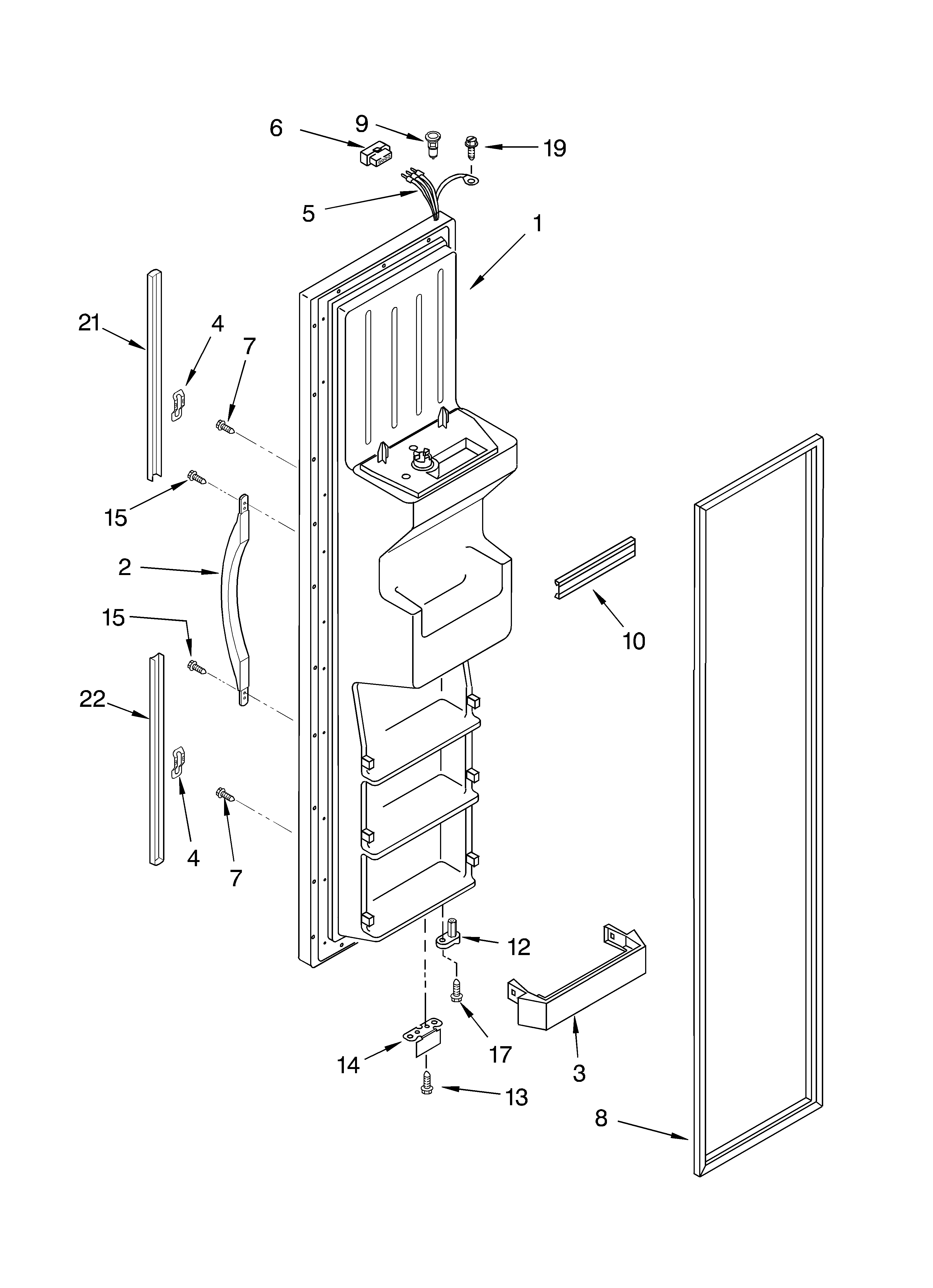 Whirlpool ED5PHAXMQ00 freezer door parts diagram