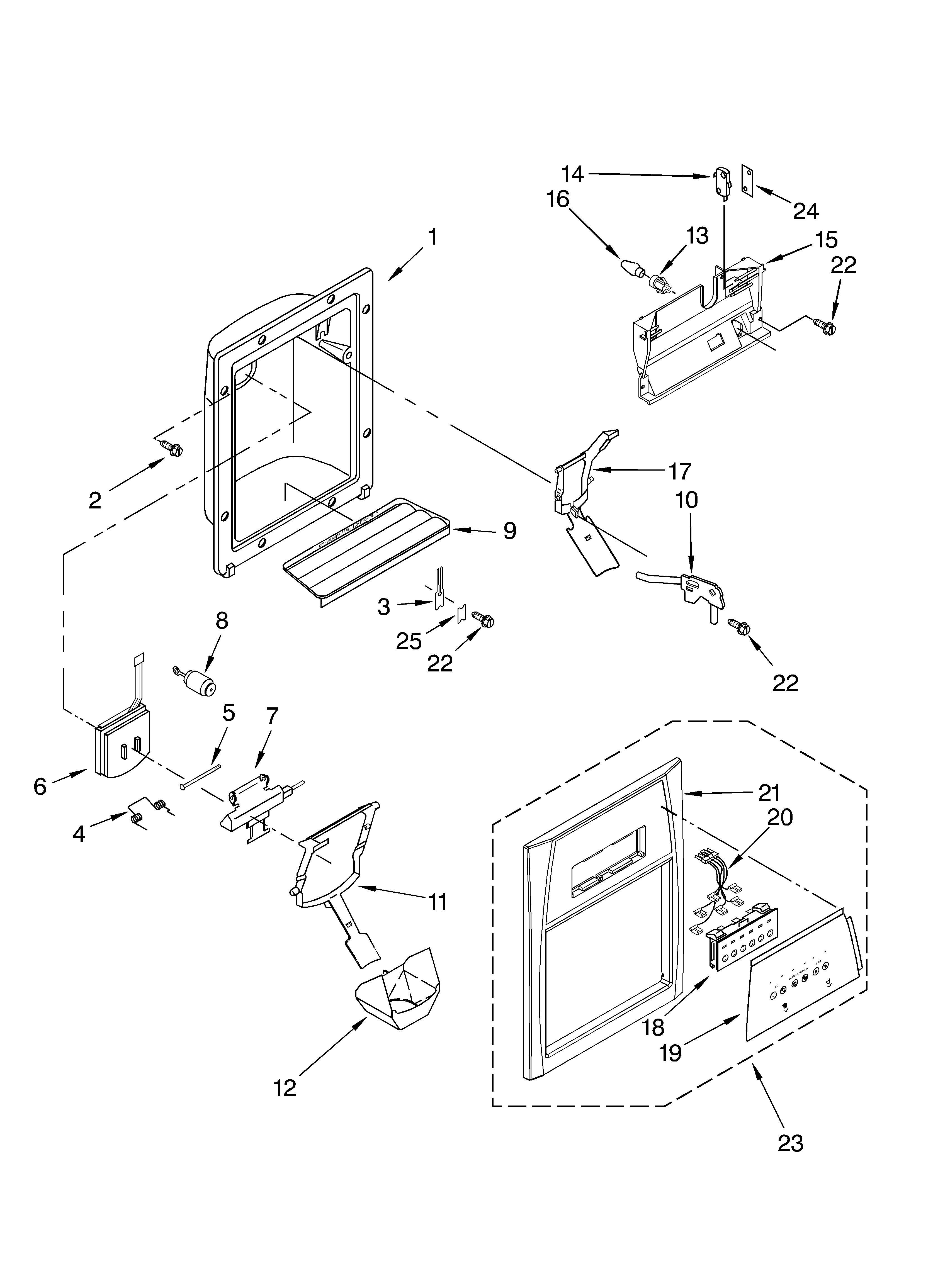 Whirlpool ED5PHAXMQ00 dispenser front parts diagram