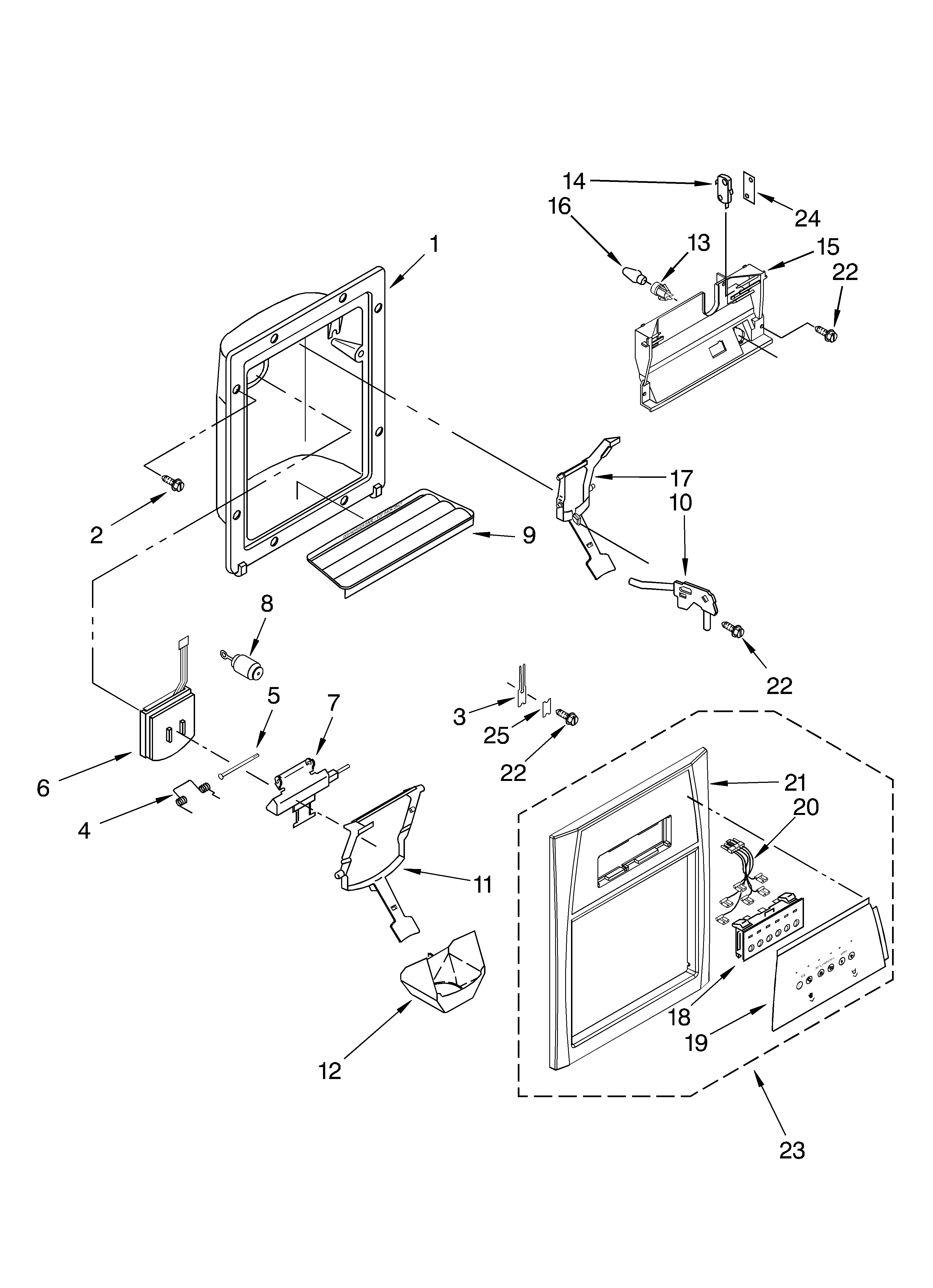 Whirlpool ED5VHGXMQ00 dispenser front parts diagram