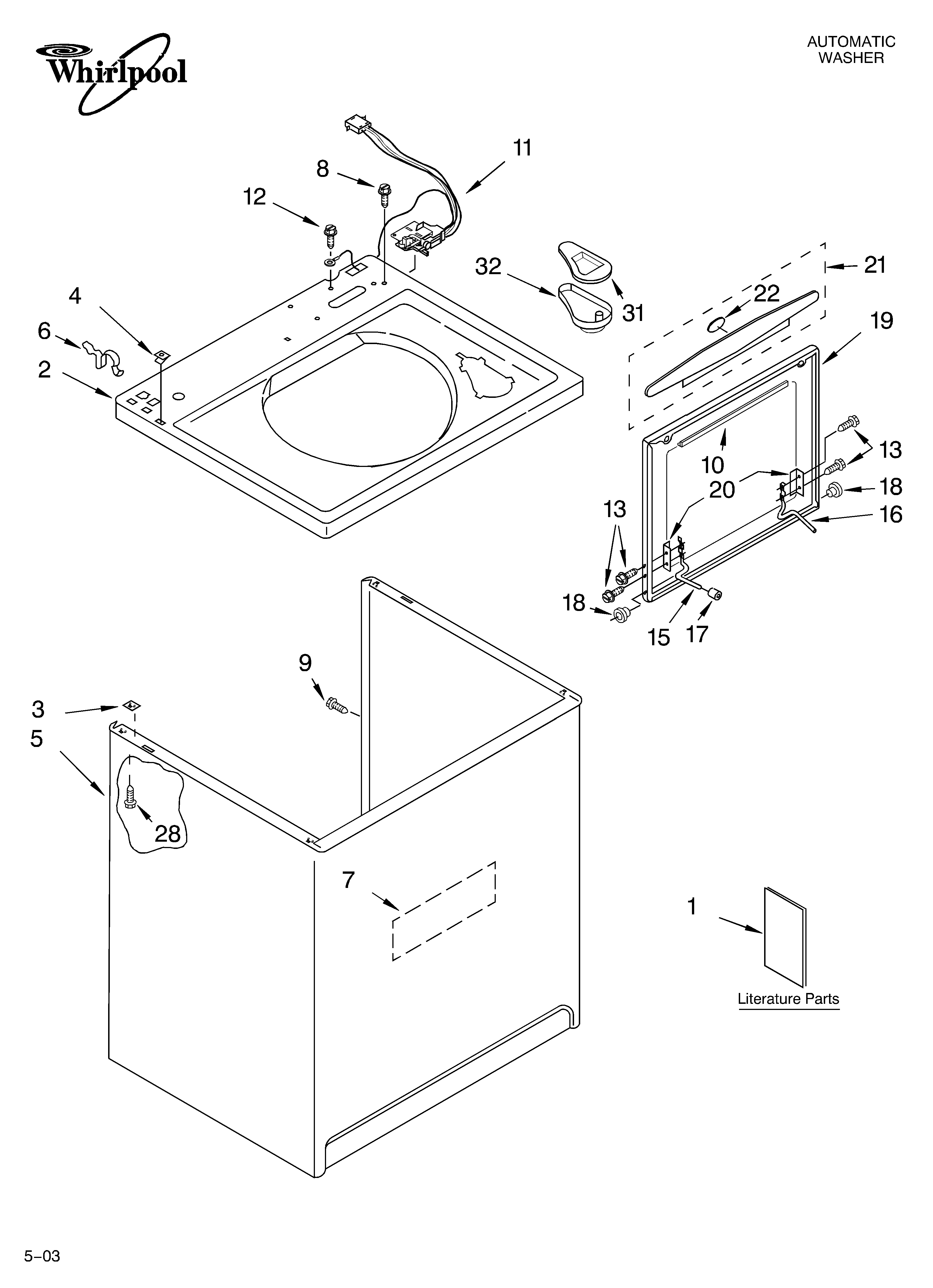 Whirlpool GSQ9633LW1 top and cabinet parts diagram