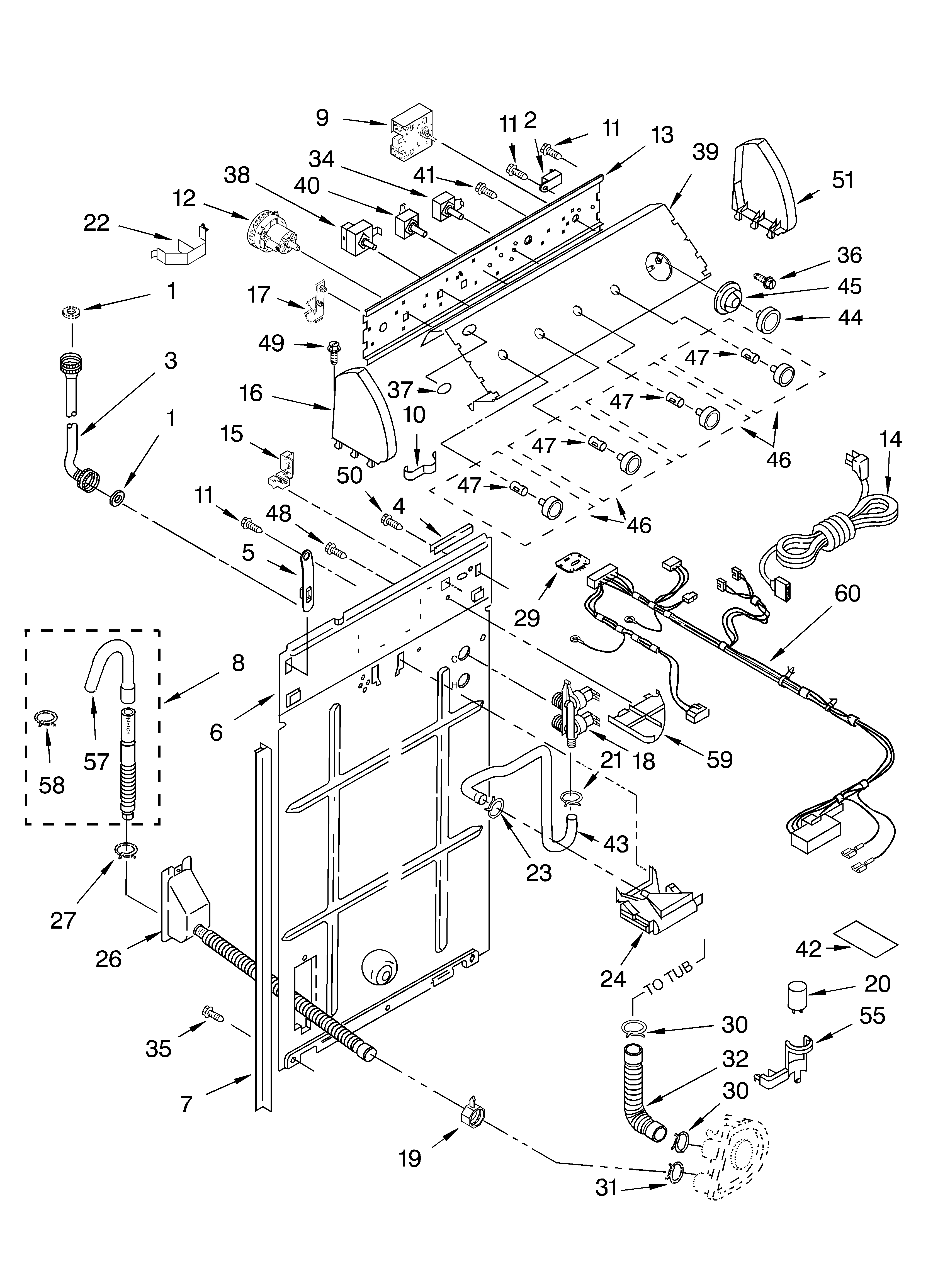 Whirlpool GSQ9633LW1 controls and rear panel parts diagram