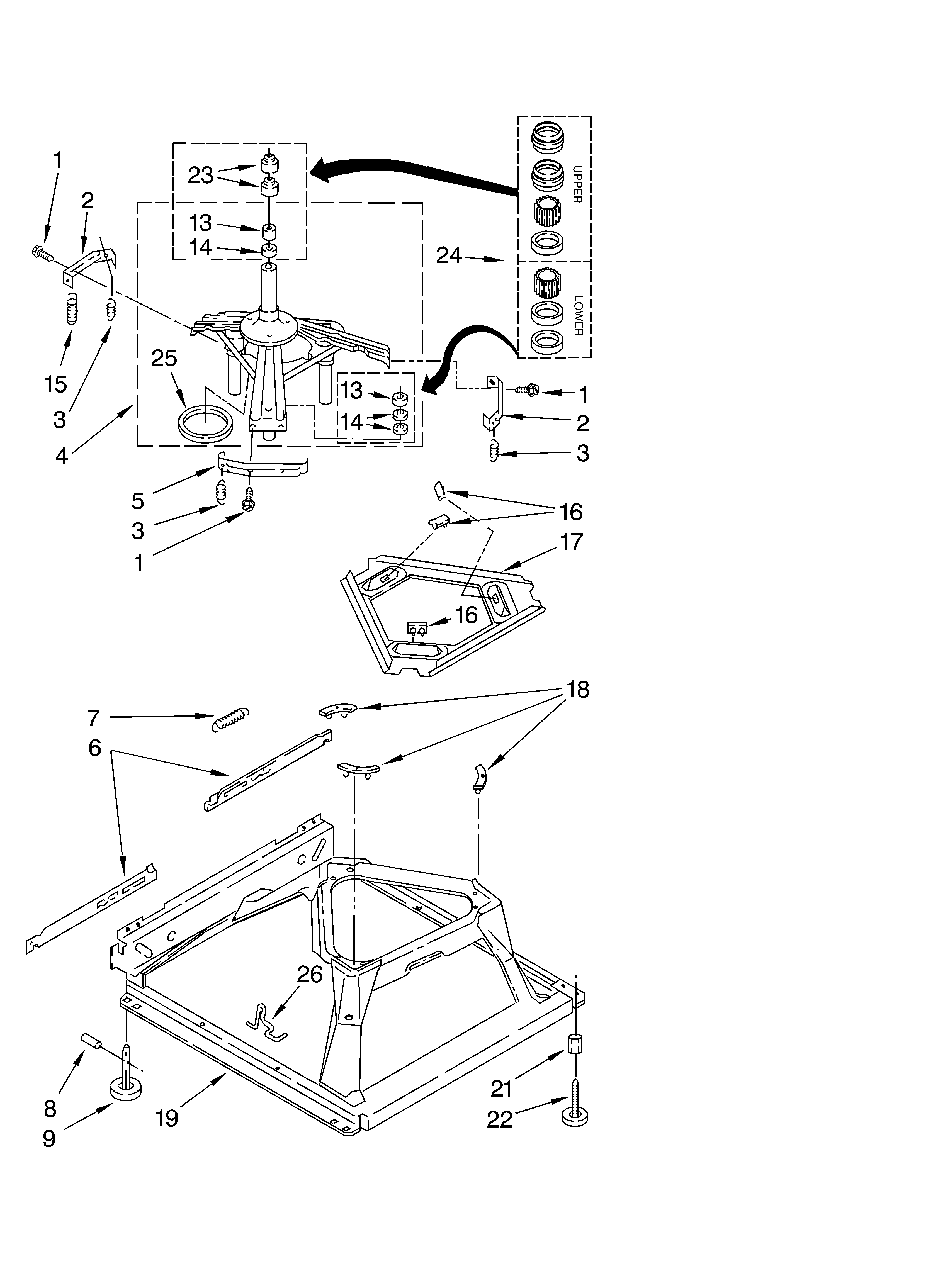 Whirlpool GSQ9633LW1 machine base parts diagram
