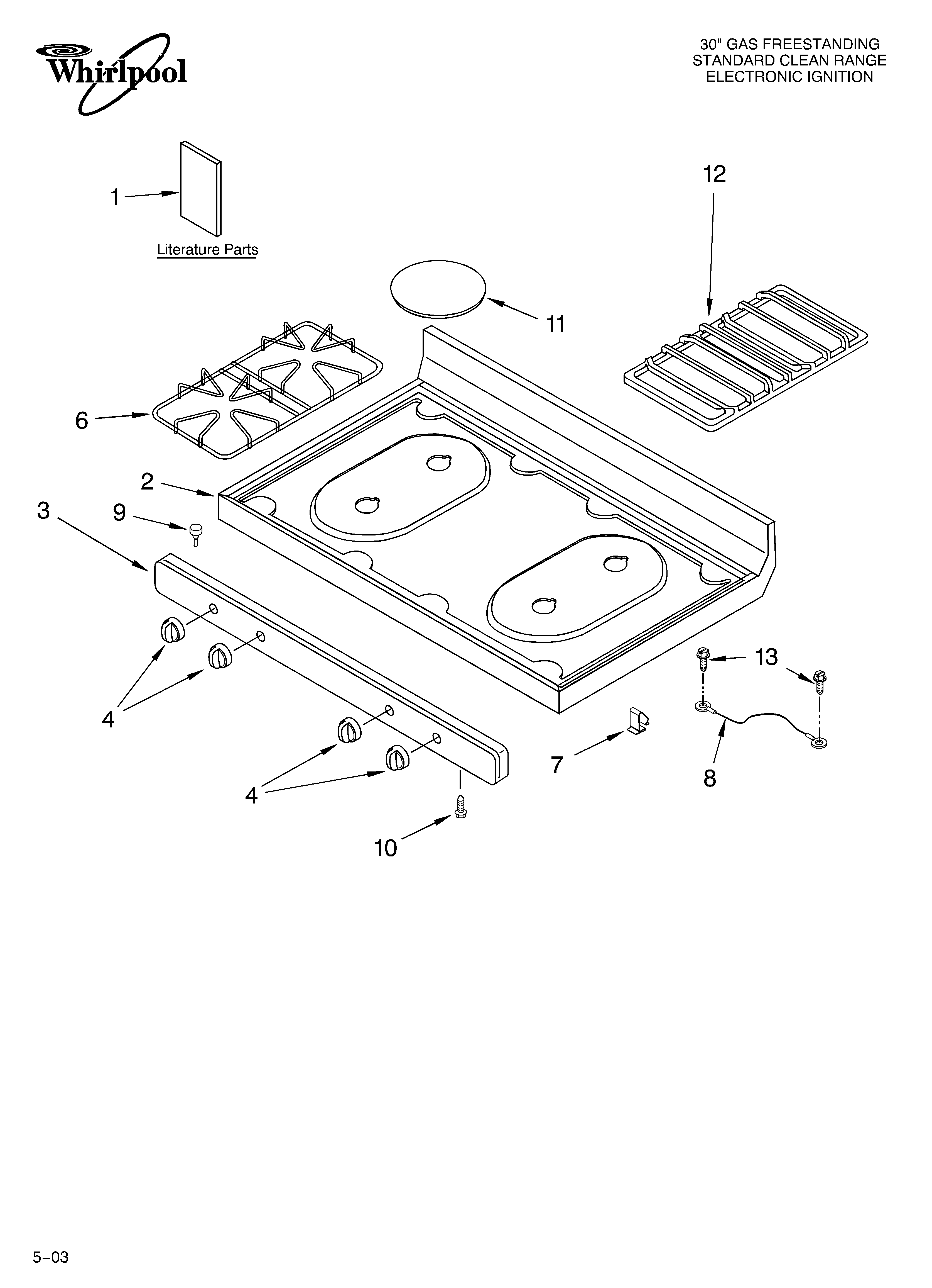 Whirlpool SF325LEKQ1 cooktop parts diagram