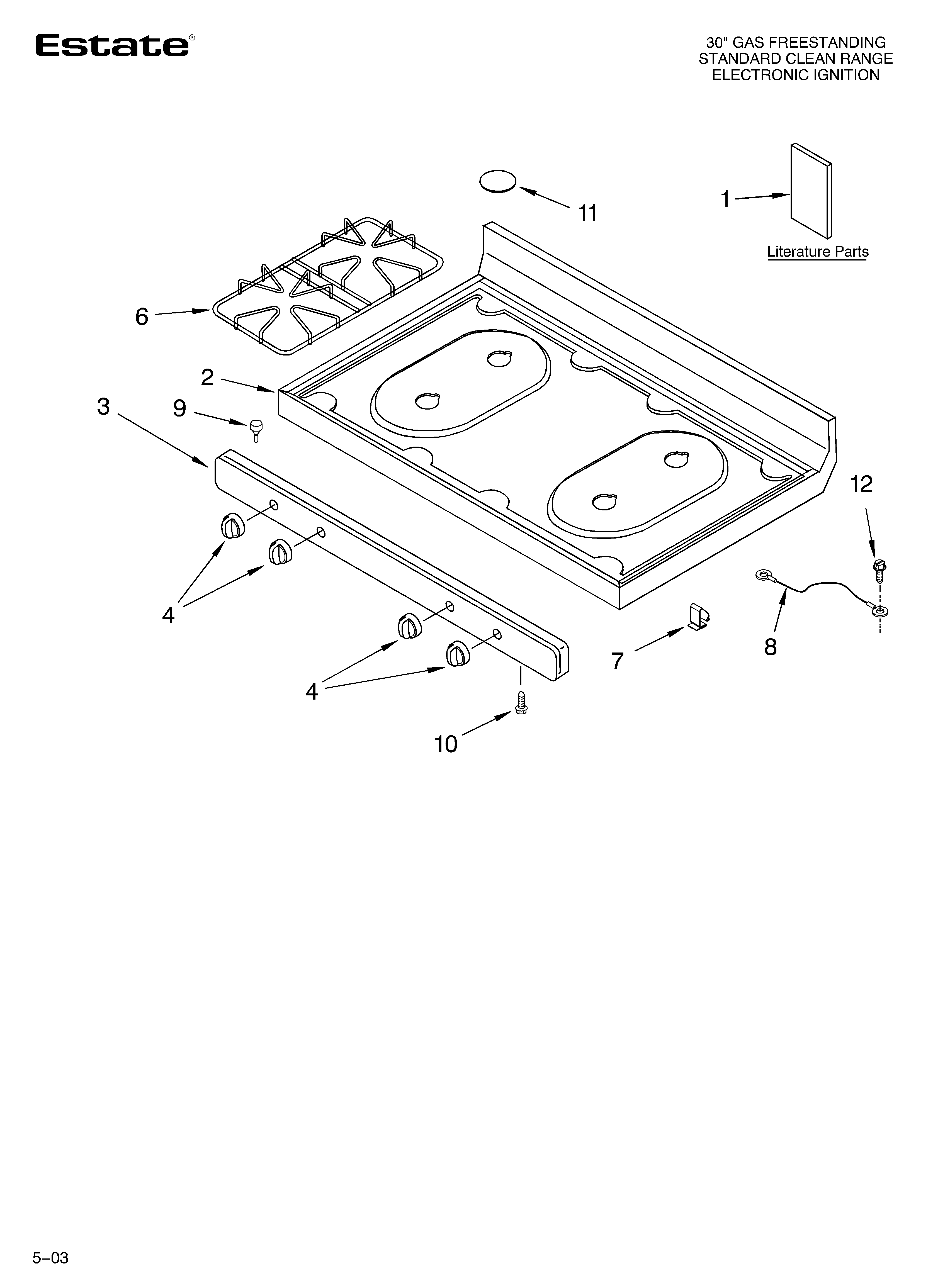 Estate TGP325LW1 cooktop parts diagram
