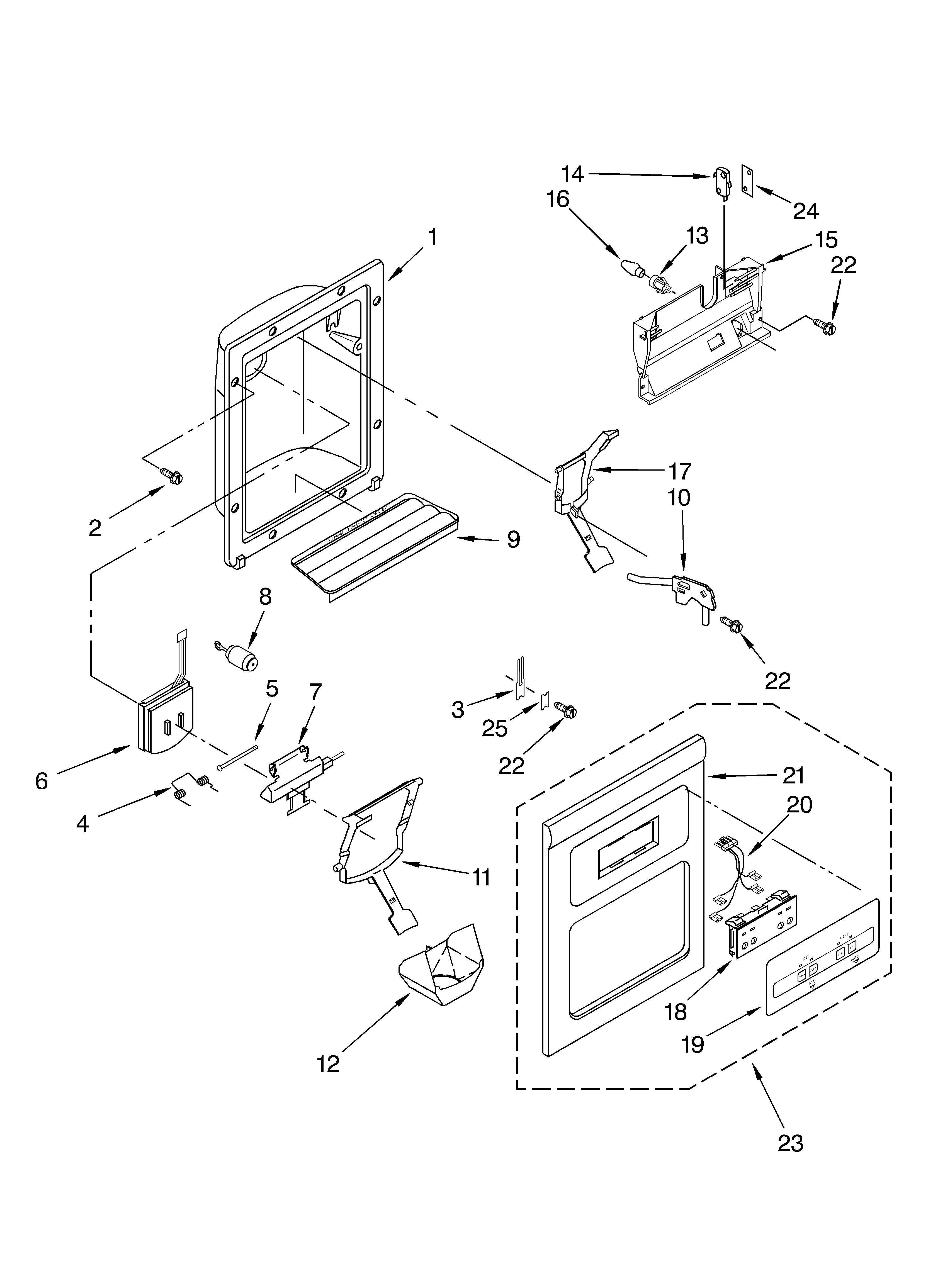 Whirlpool ED5LHAXMB00 dispenser front parts diagram