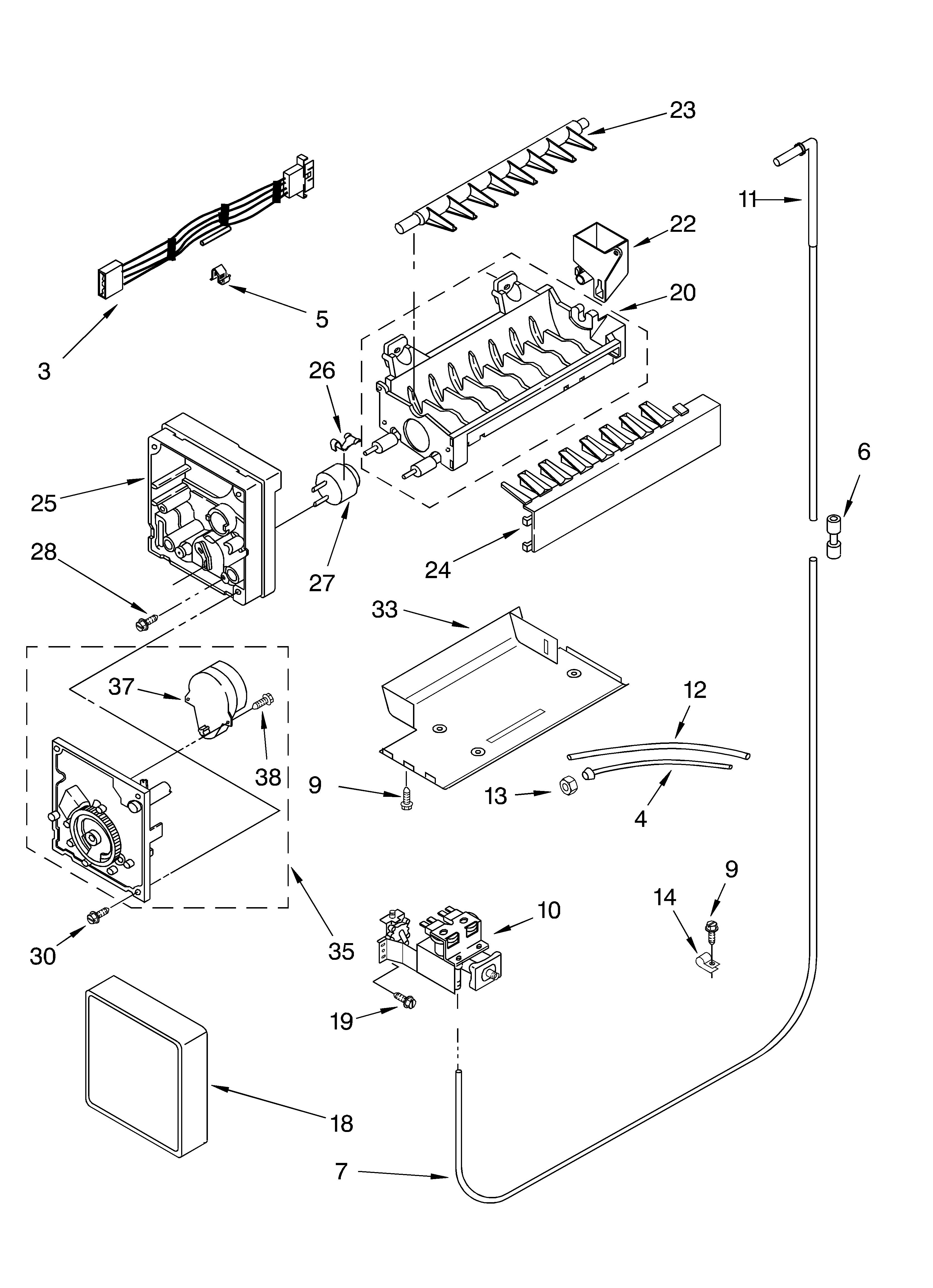 Whirlpool ED5LHAXMB00 icemaker parts, parts not illustrated diagram