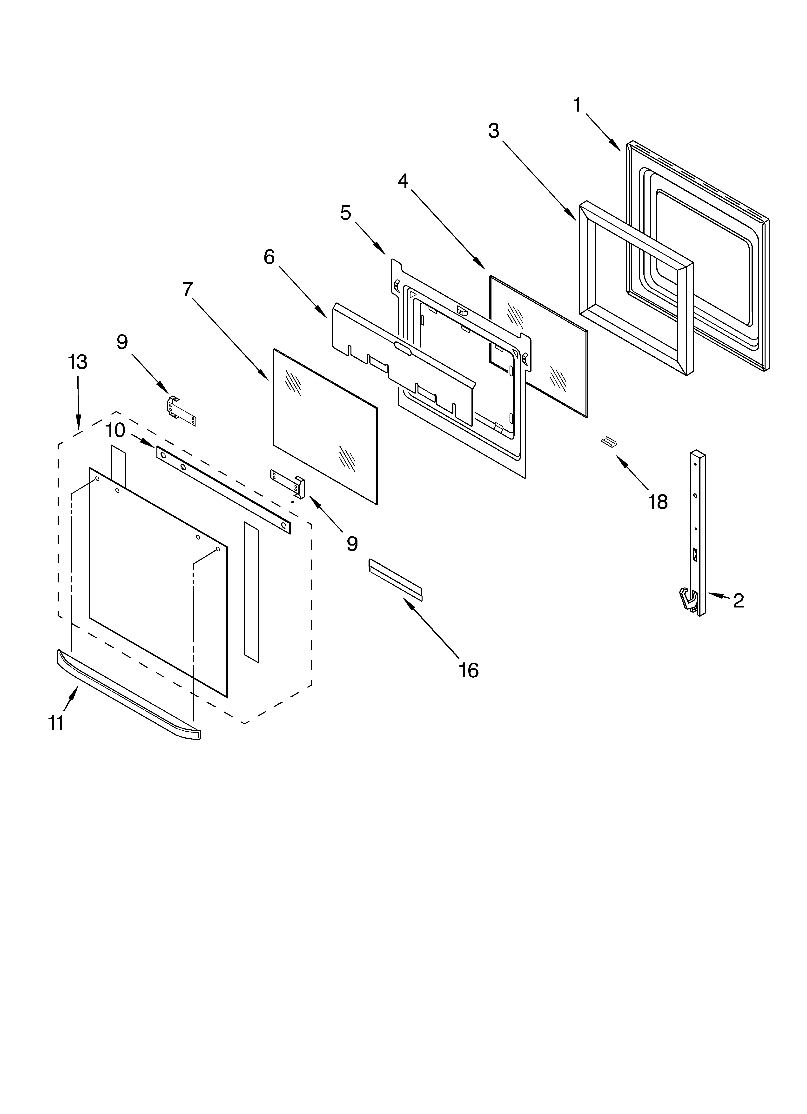 KitchenAid KEBS177DAL7 oven door parts diagram