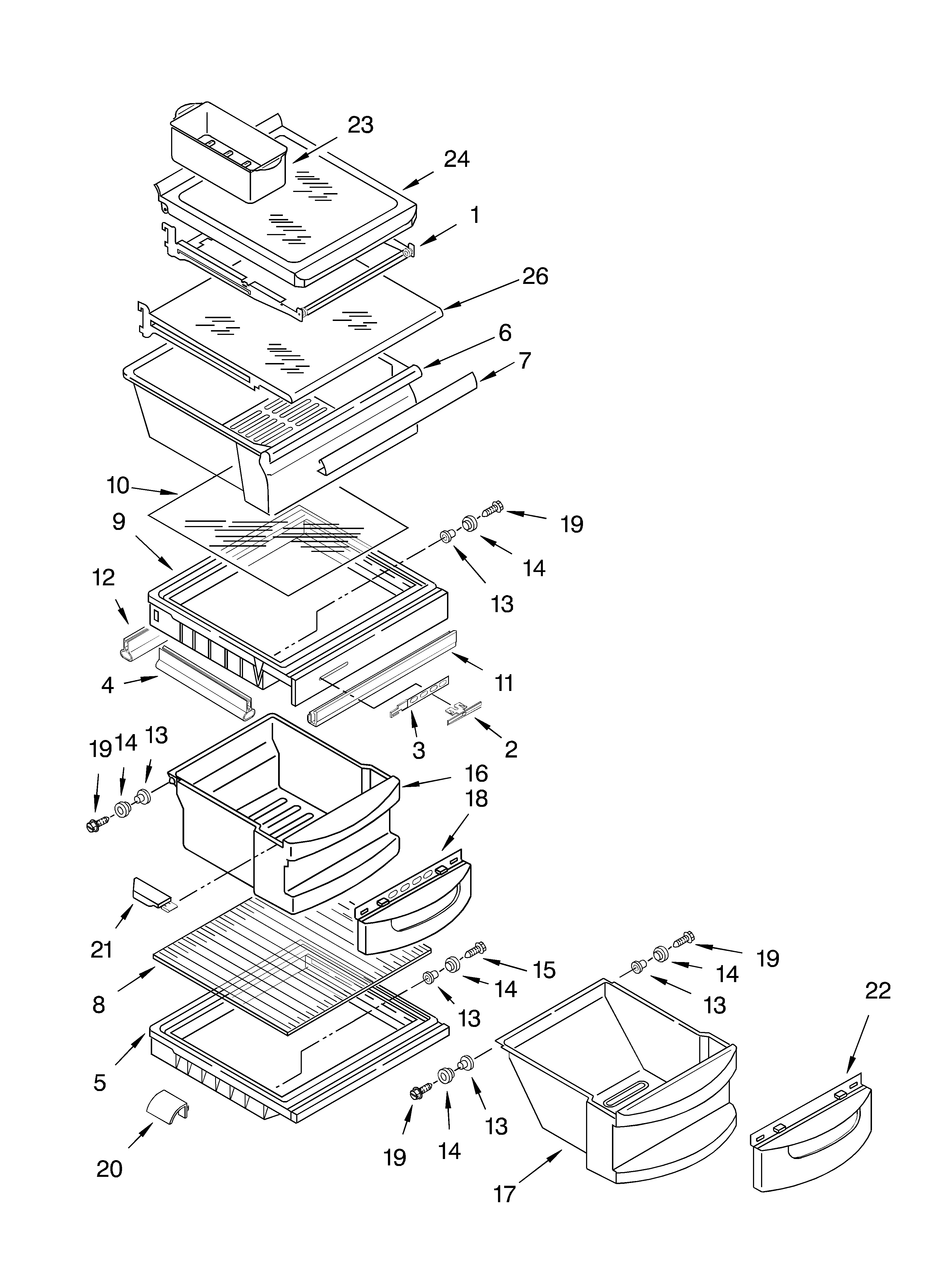 KitchenAid KSRJ25IMST00 refrigerator shelf parts diagram