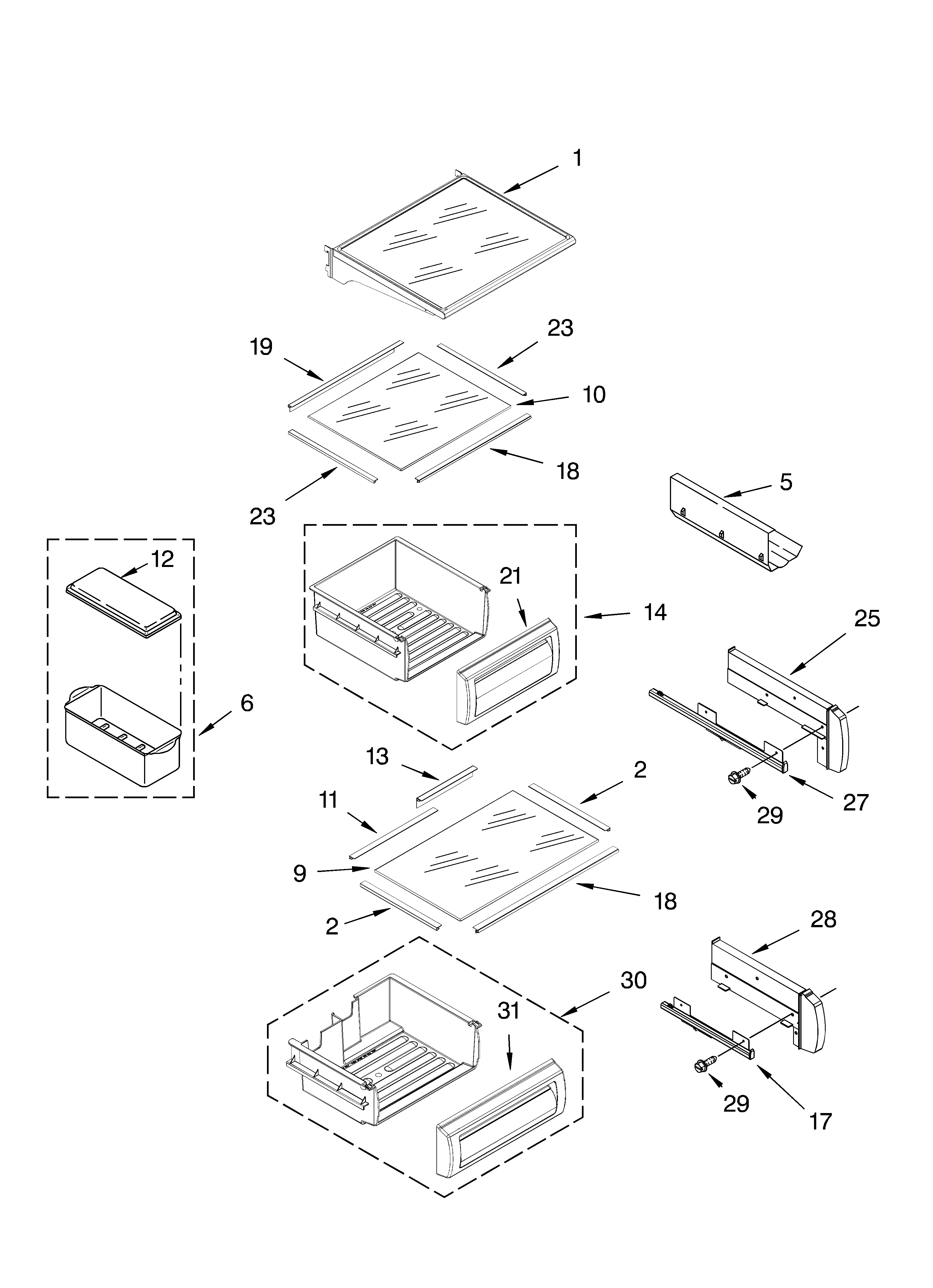 KitchenAid KSSS48QMW00 refrigerator shelf parts diagram