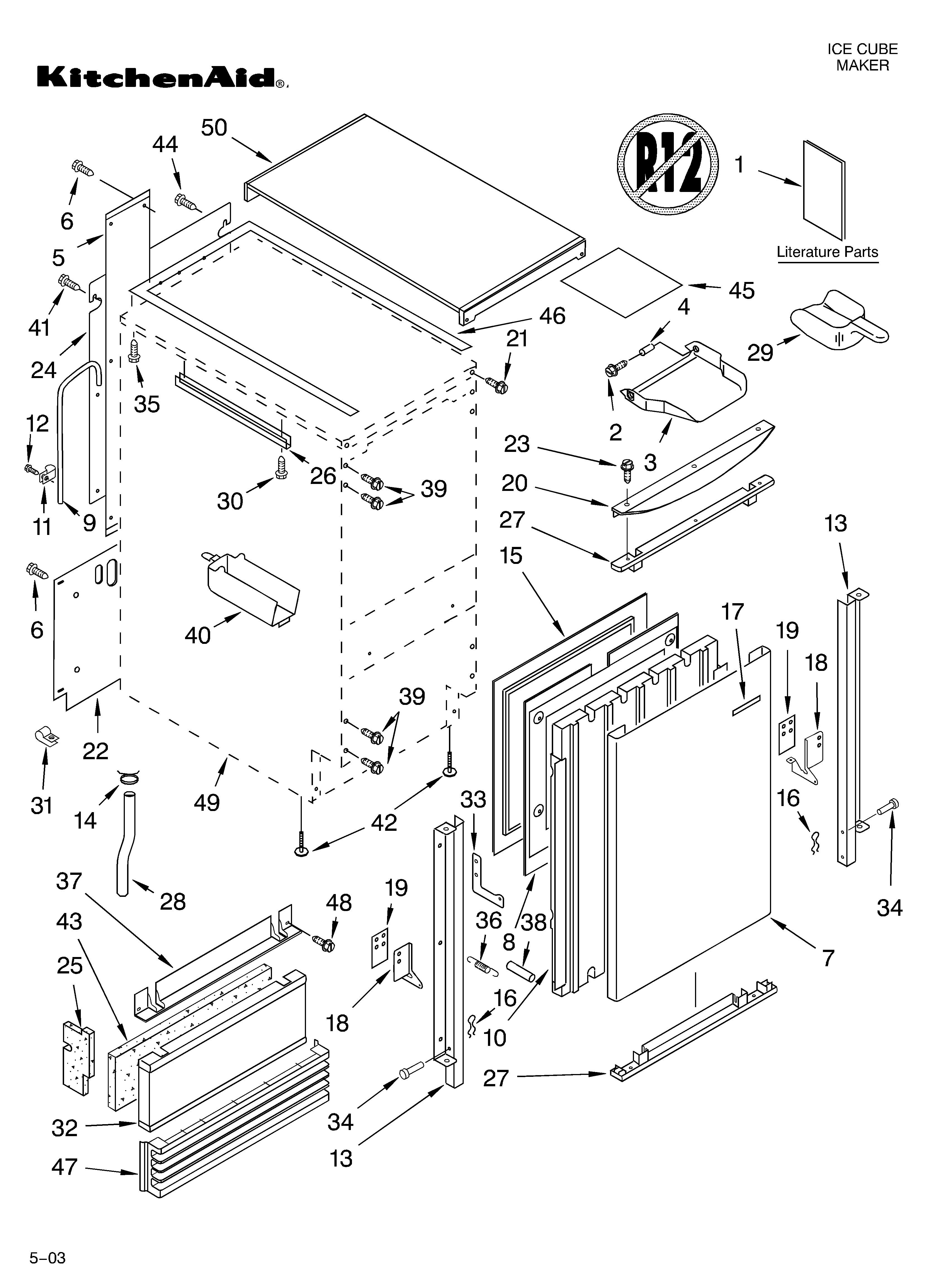 KitchenAid KUIS18PNJW4 cabinet liner and door parts diagram