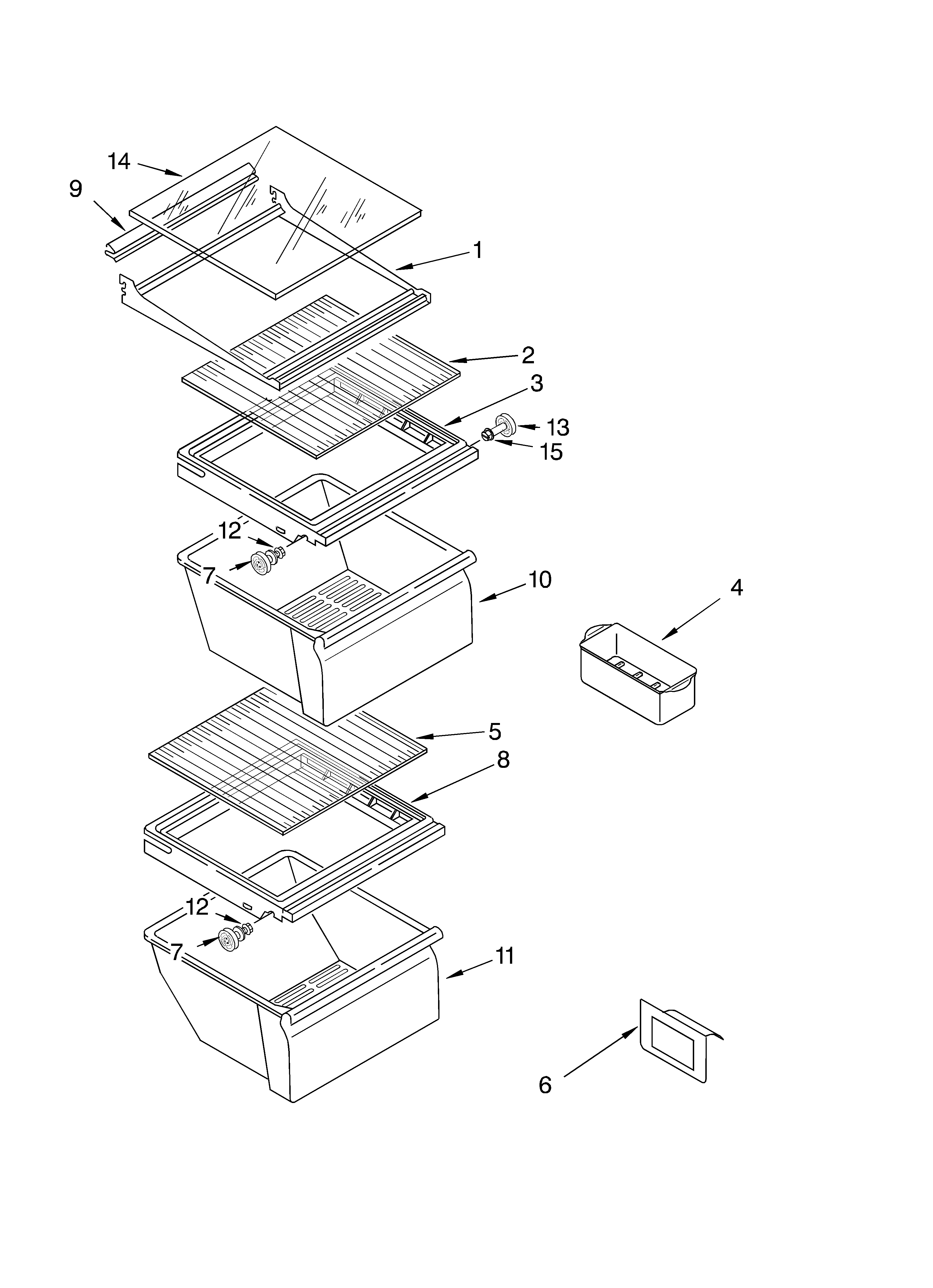 Crosley CS25AFXKQ03 refrigerator shelf parts diagram