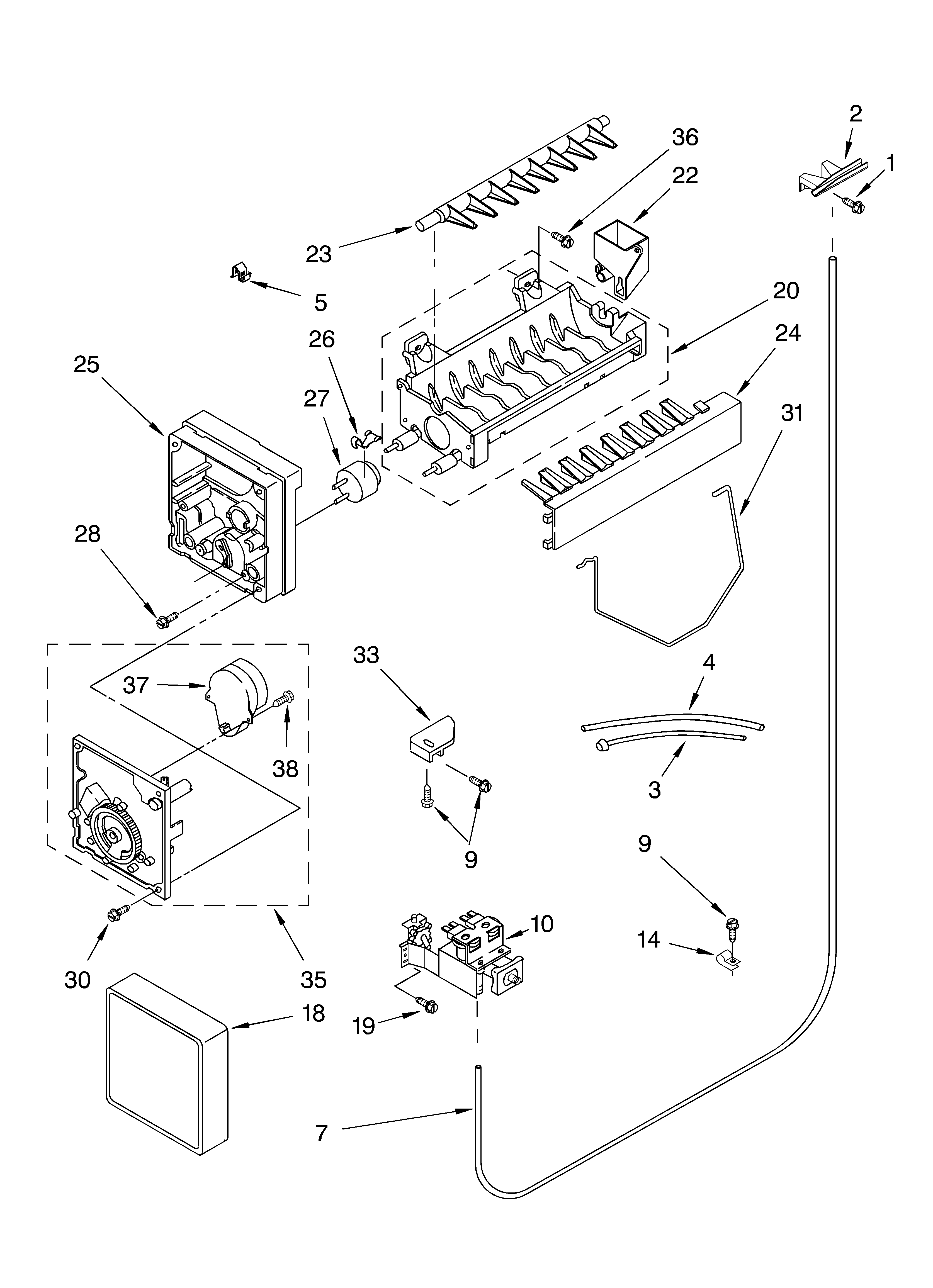 Crosley CS25AFXKQ03 icemaker parts, parts not illustrated diagram