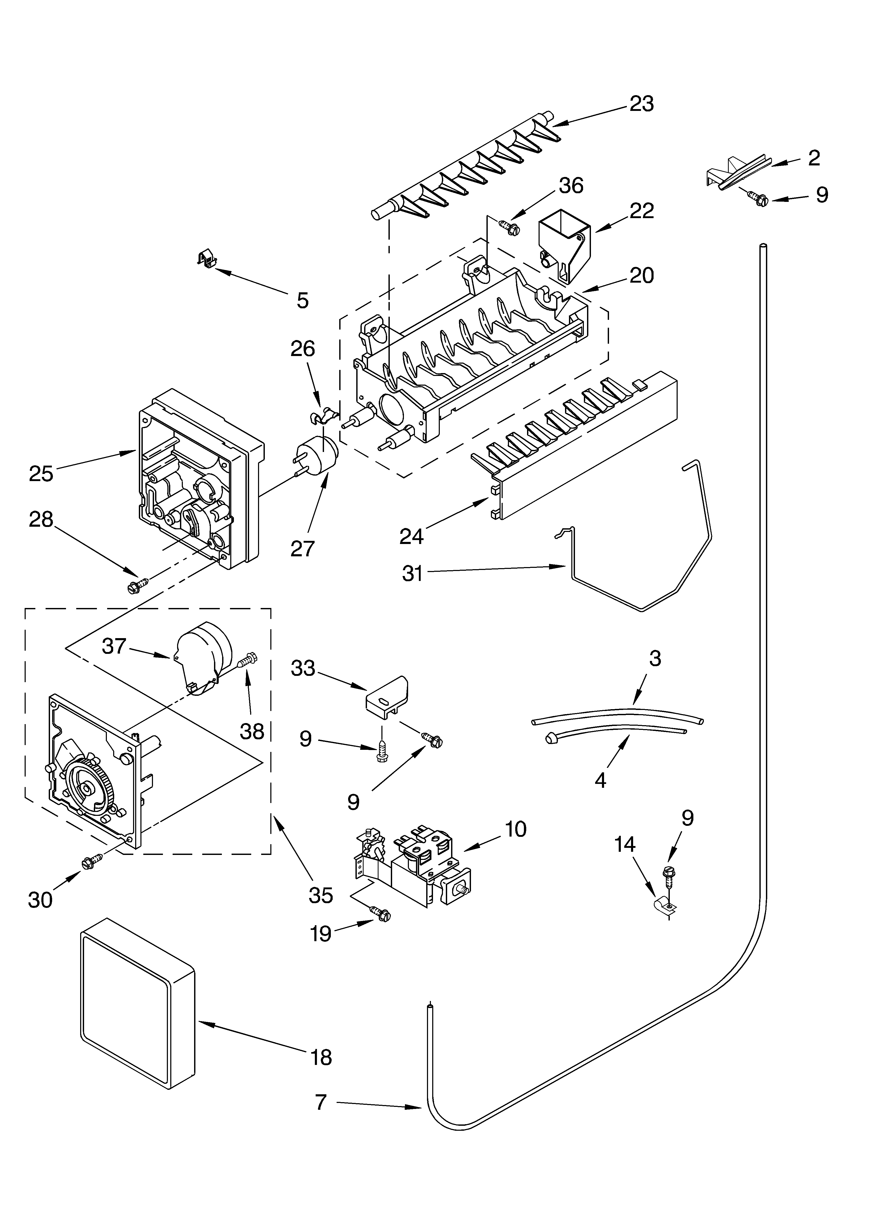 Whirlpool ED5FHGXKT04 icemaker parts, parts not illustrated diagram