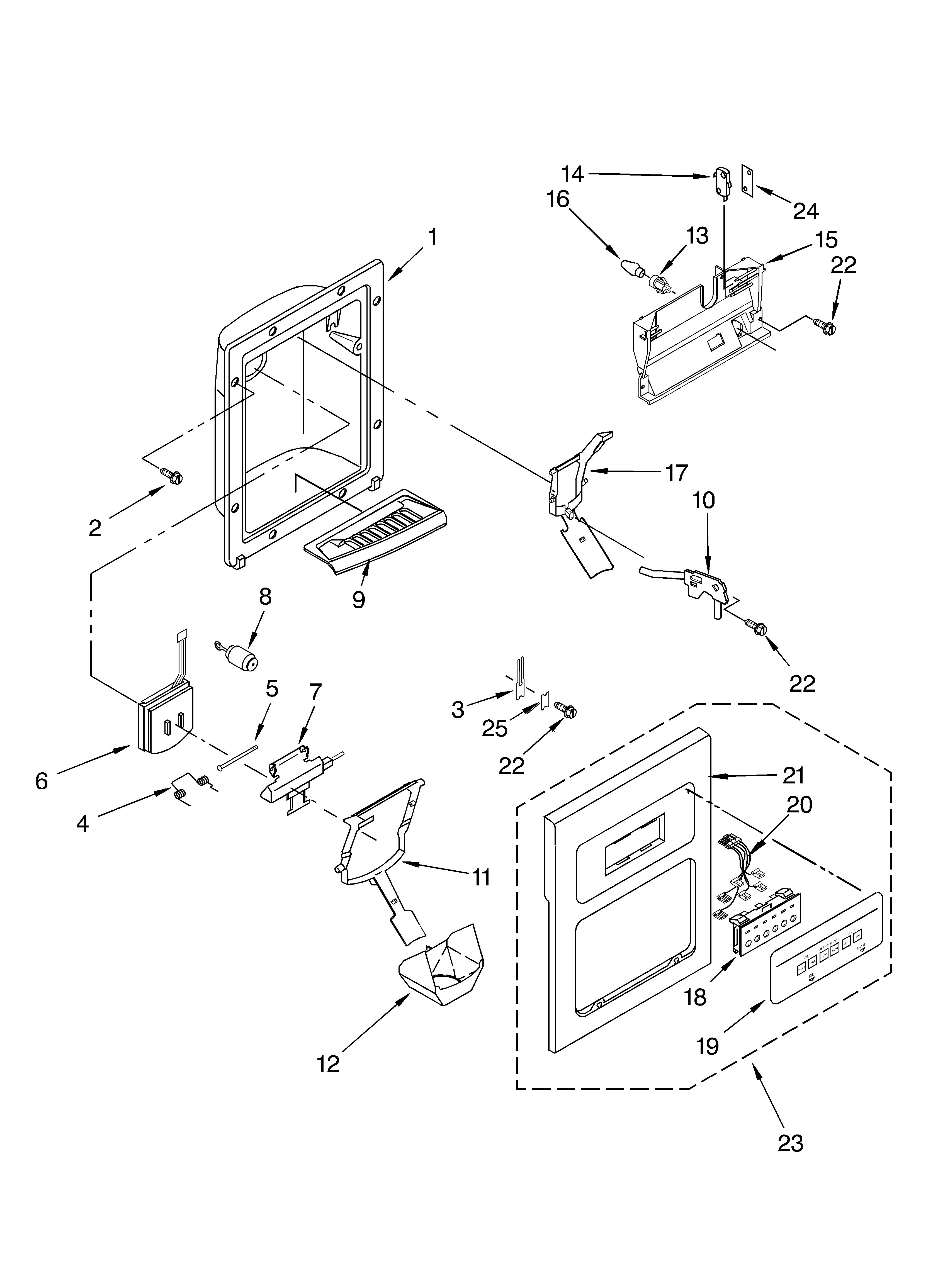 Whirlpool GD5THGXKS03 dispenser front parts diagram