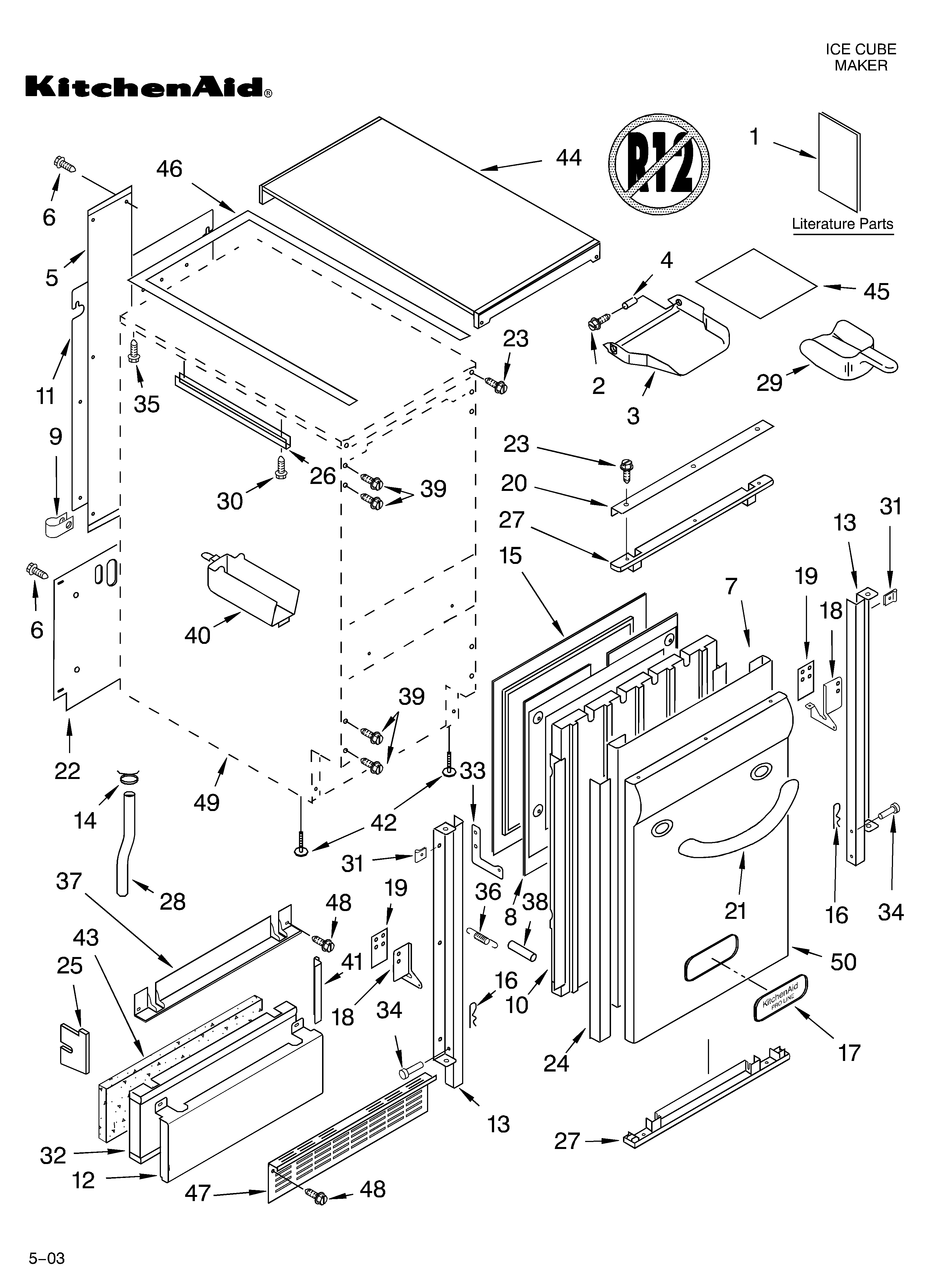 KitchenAid KUIV18NNMM0 cabinet liner and door parts diagram