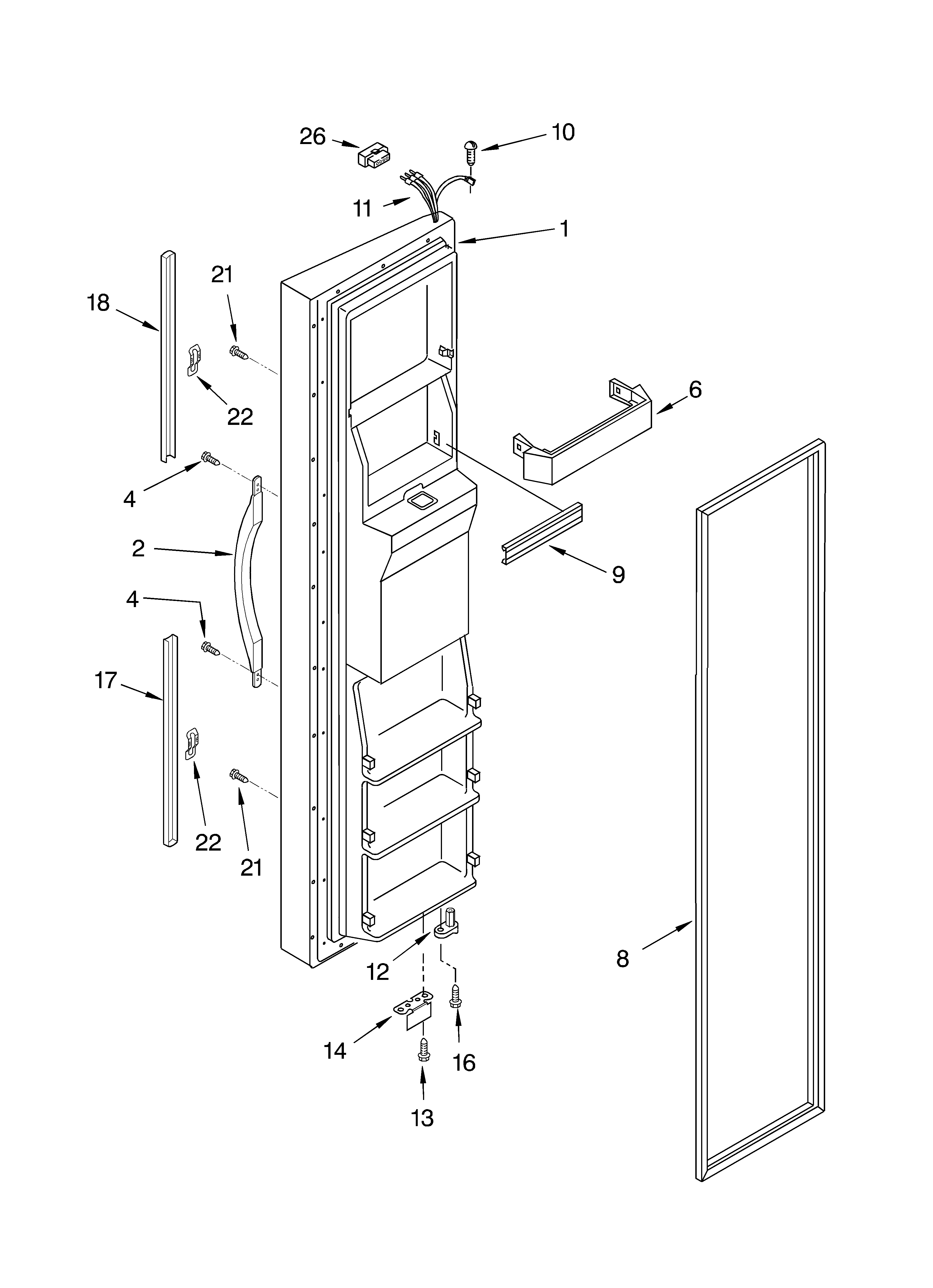 Whirlpool BRS70BBANA00 freezer door parts diagram