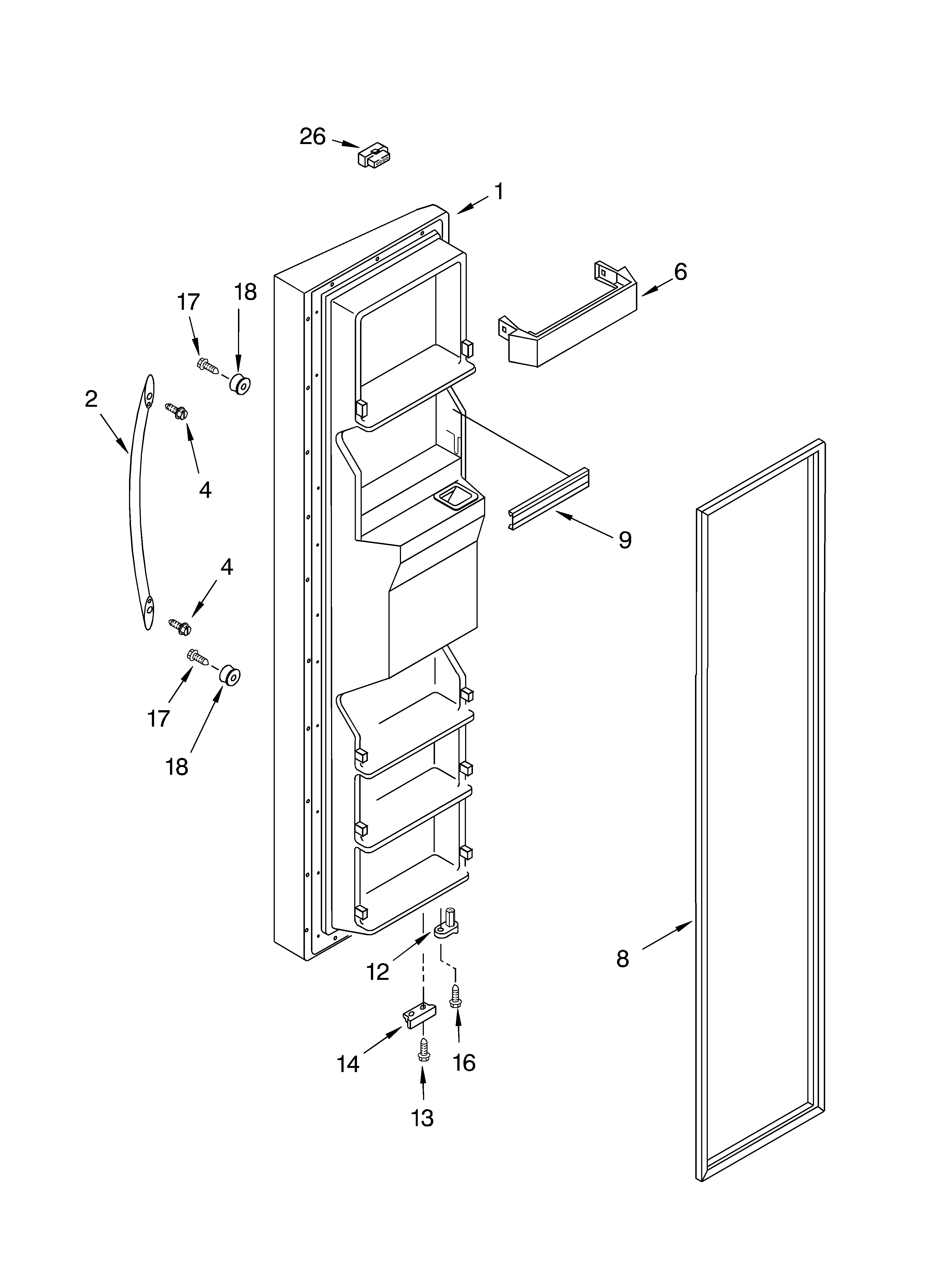 Whirlpool BRS70YRANA00 freezer door parts diagram