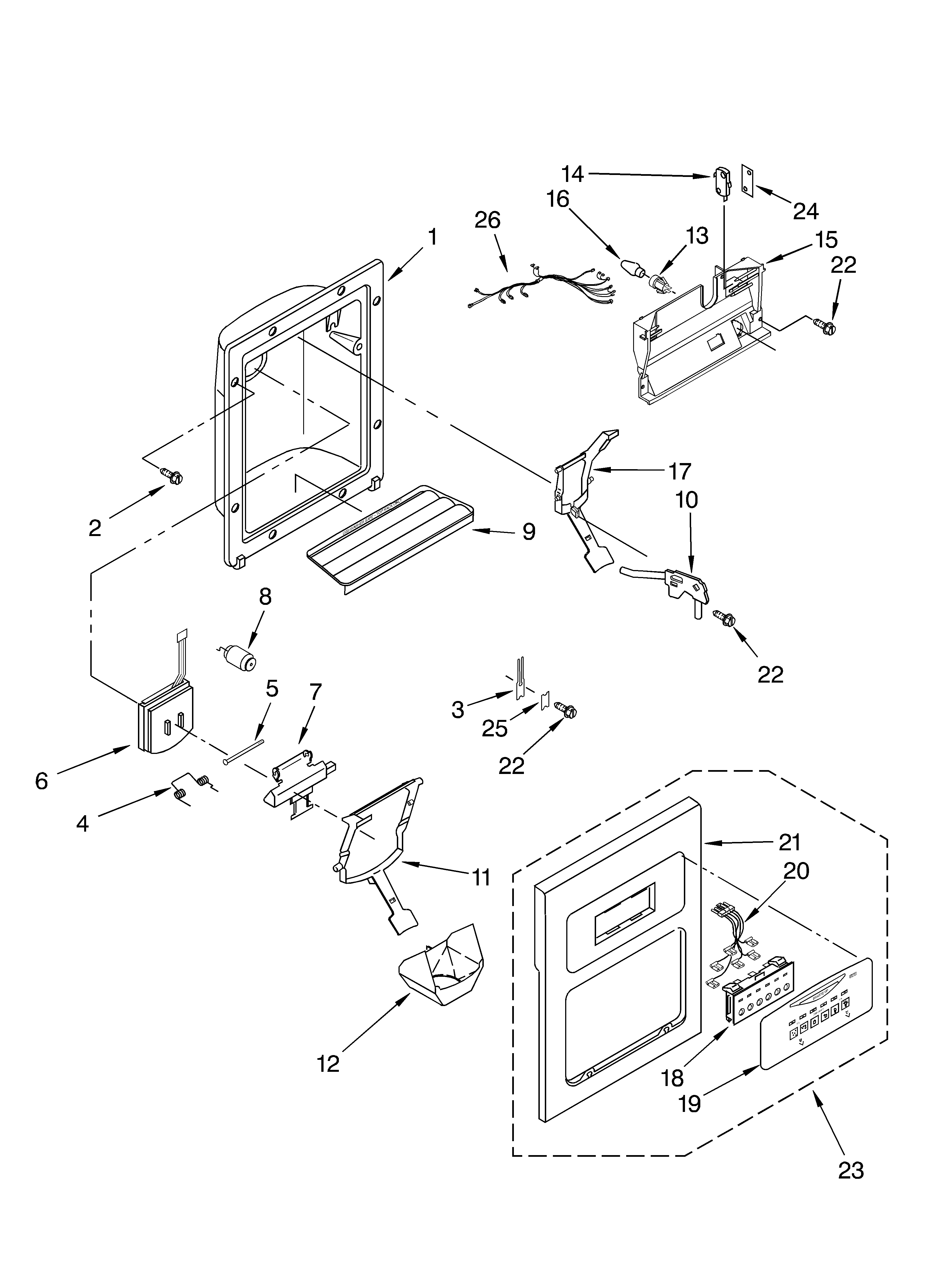 Whirlpool BRS70YRANA00 dispenser front parts diagram